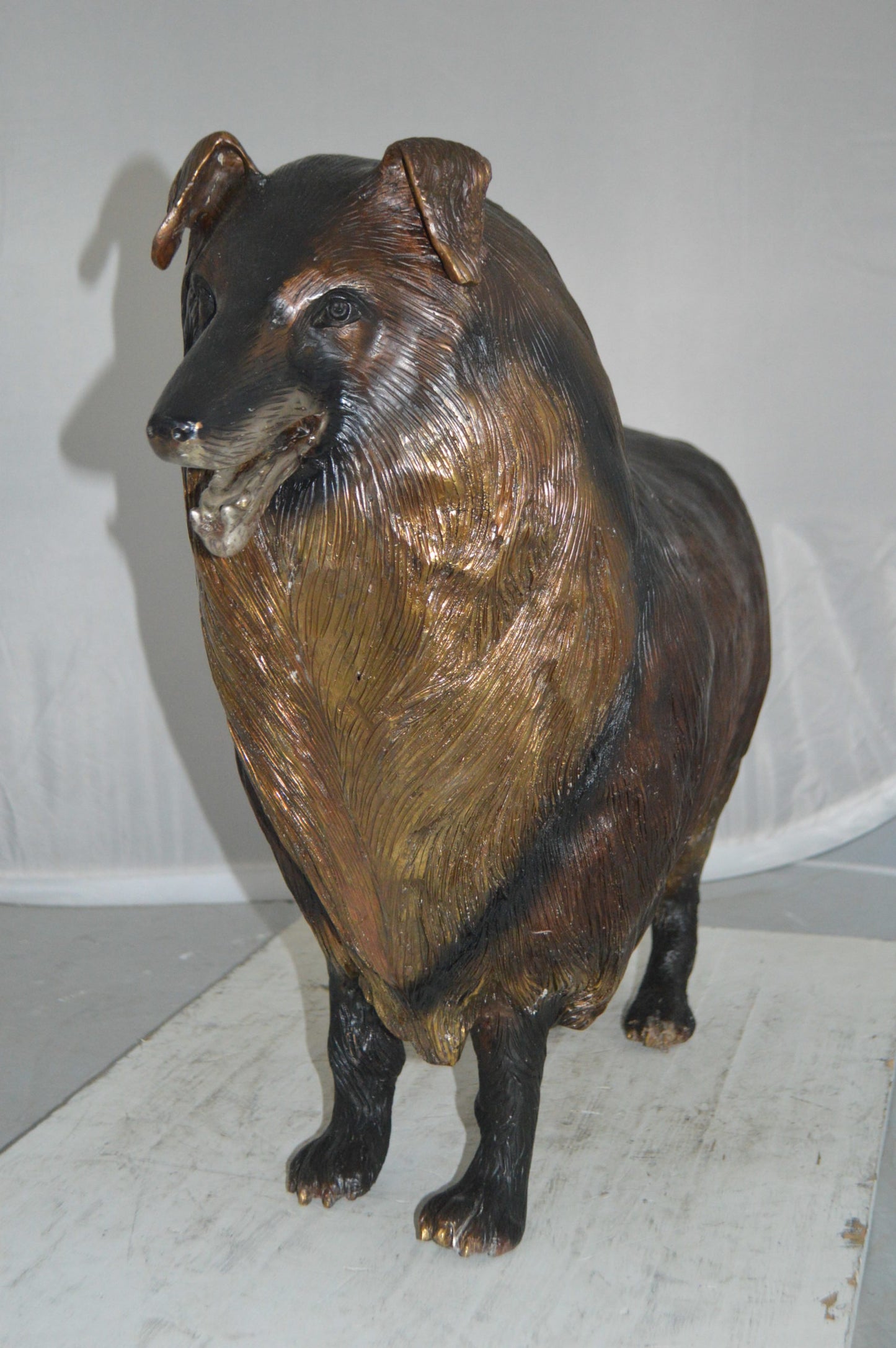 Collie Dog Bronze Statue - Size: 31"L x 9"W x 24"H.