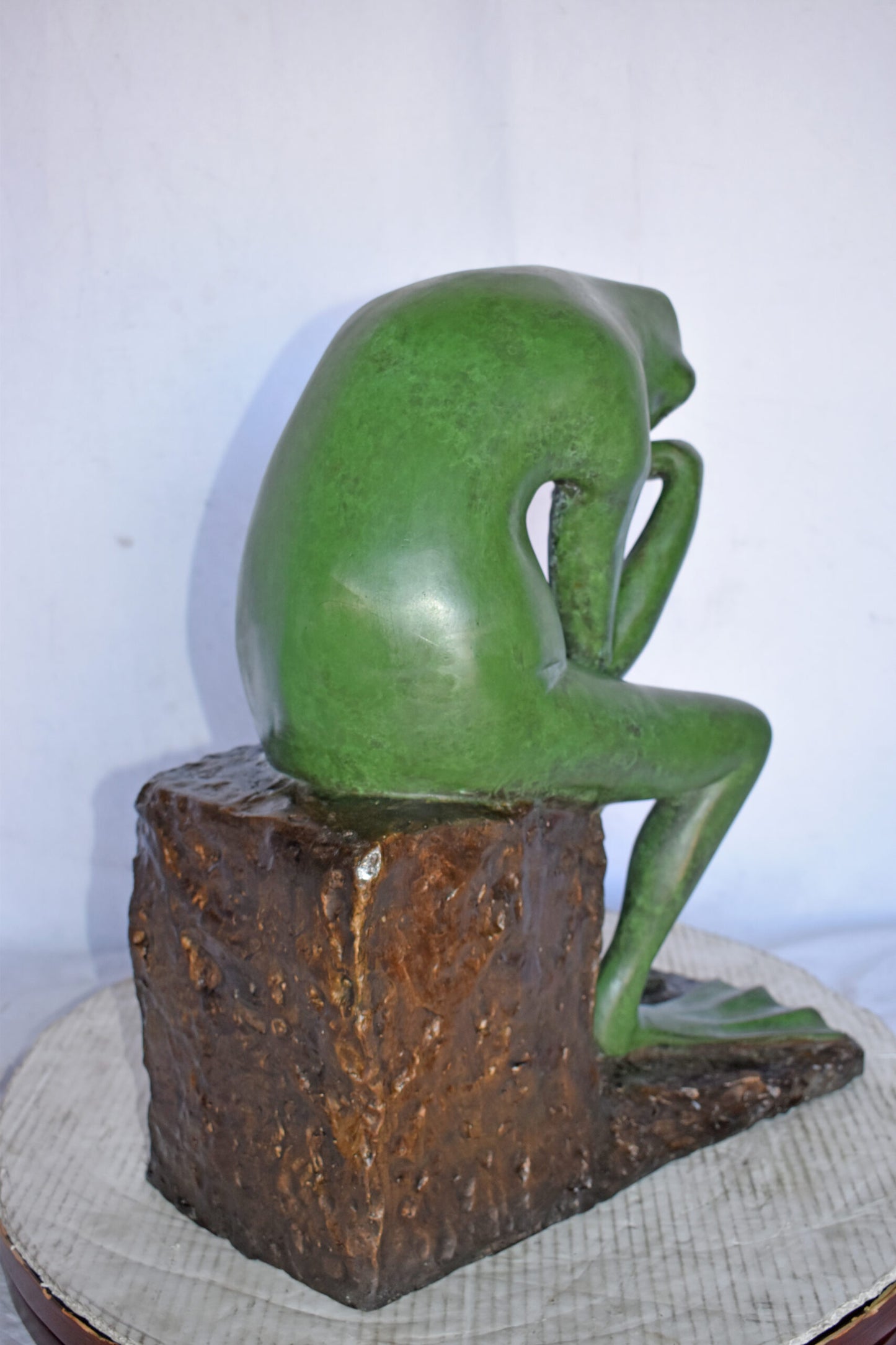 Green Frog Thinking Bronze Statue - Size: 10"L x 16"W x 20"H.