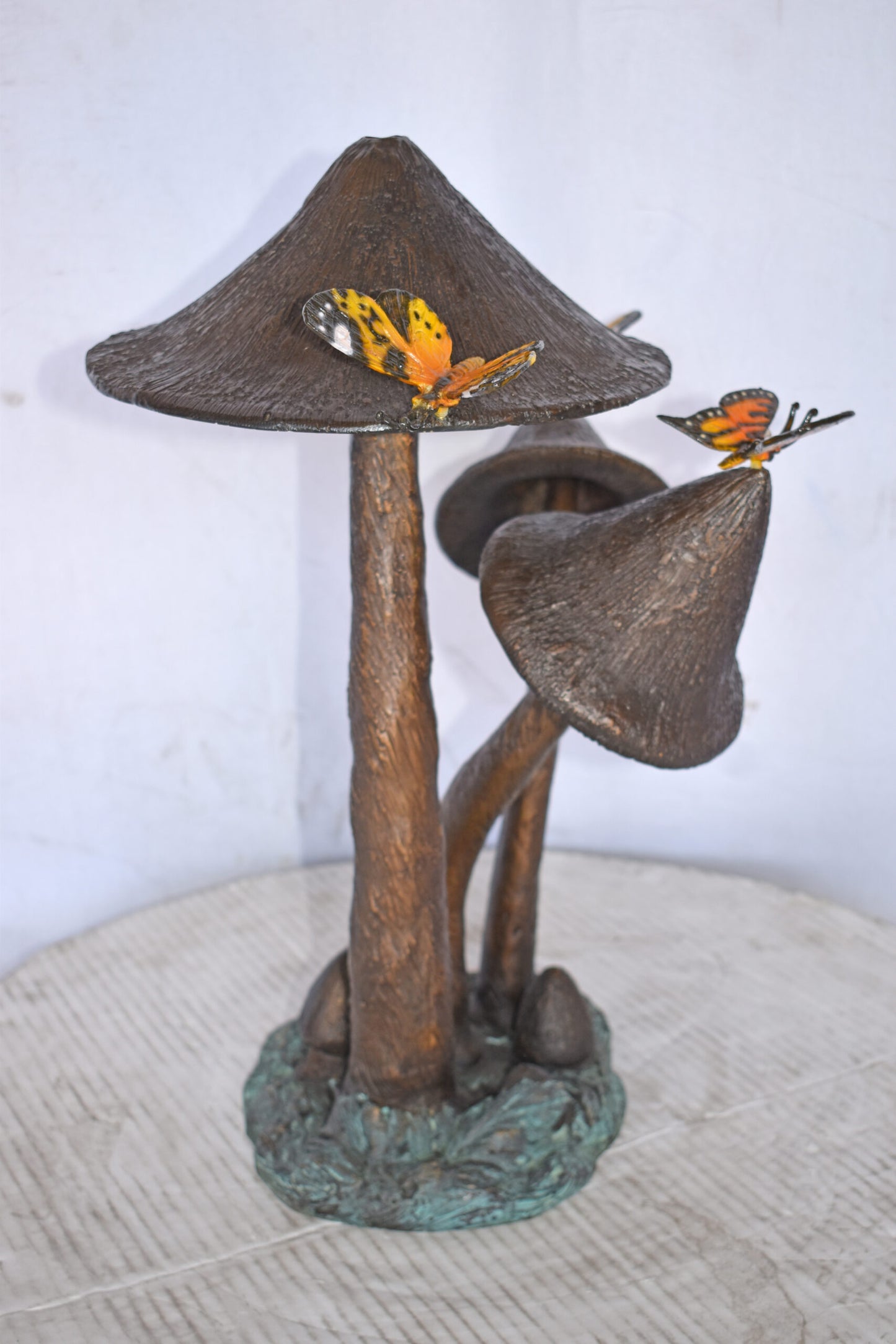 Mushrooms with Butterflies Bronze Statue Fountain - Size: 16"L x 12"W x 18"H.