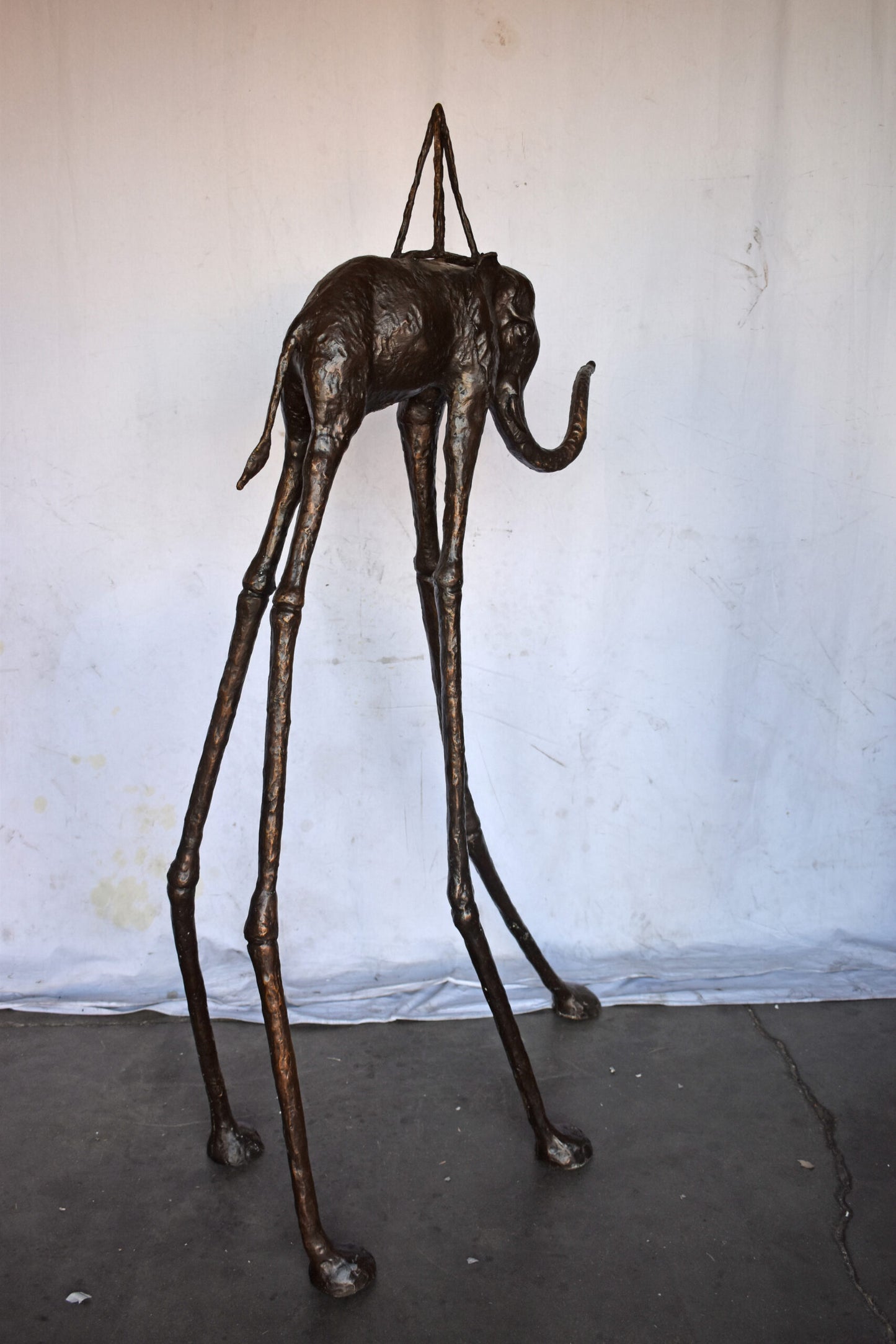 Modern Art Brown Patina Tall Elephant Bronze Statue - Size: 26"L x 27"W x 67"H.