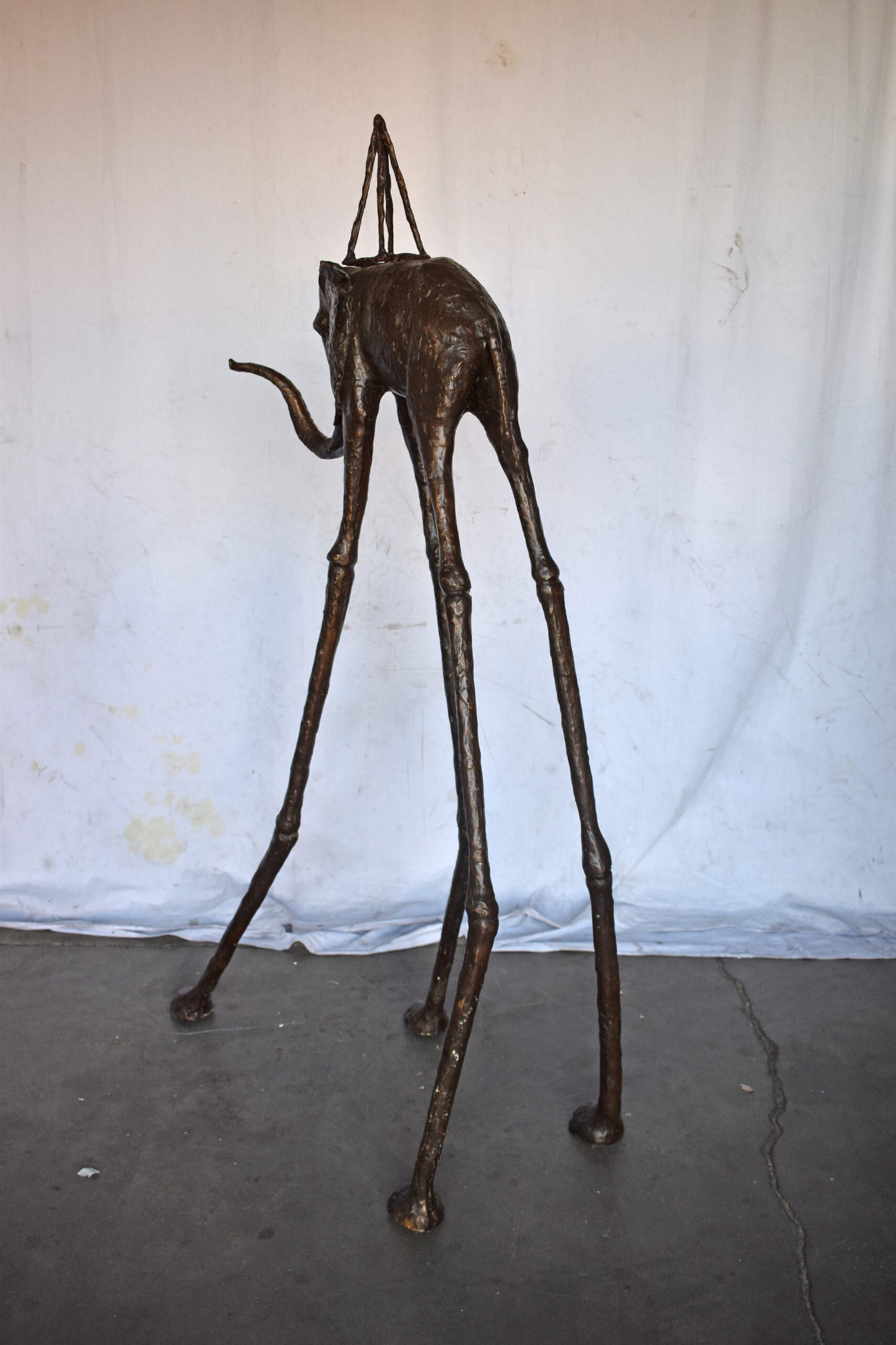 Modern Art Brown Patina Tall Elephant Bronze Statue - Size: 26"L x 27"W x 67"H.