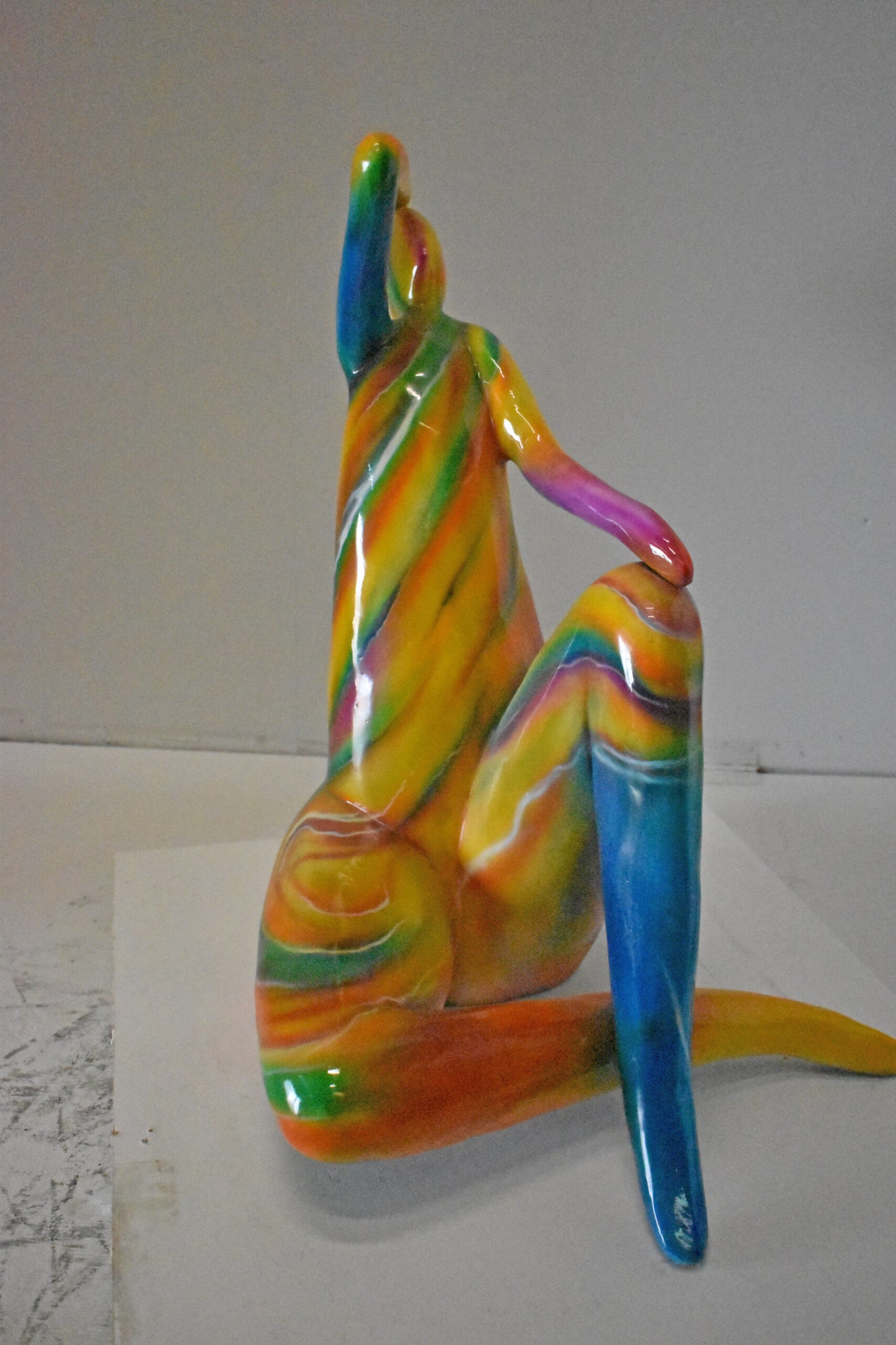 Modern Lady Touching her Head Bronze Statue - Size: 28"L x 23"W x 29"H.