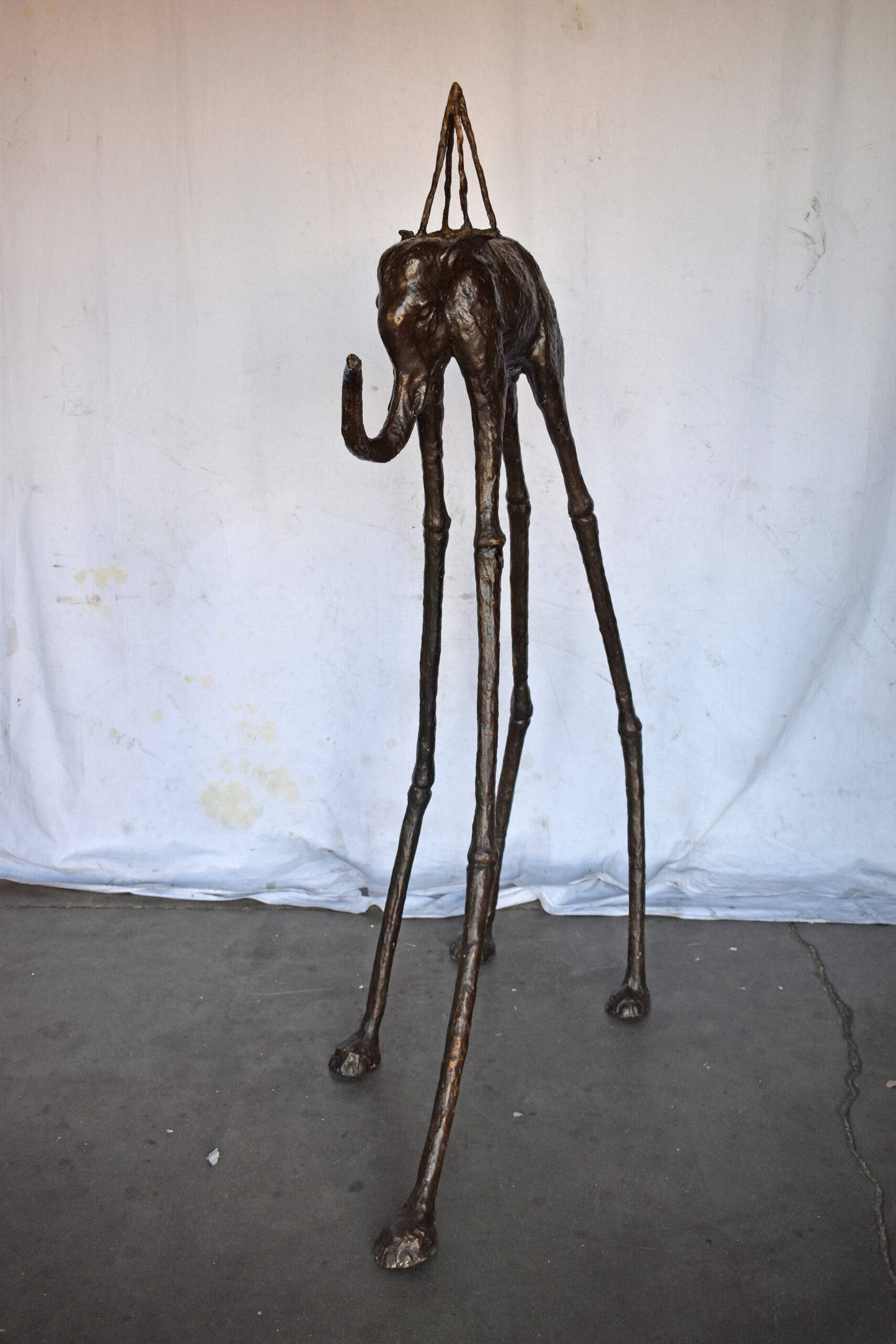 Modern Art Brown Patina Tall Elephant Bronze Statue - Size: 26"L x 27"W x 67"H.