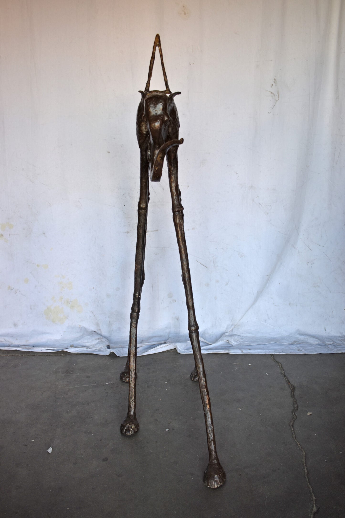 Modern Art Brown Patina Tall Elephant Bronze Statue - Size: 26"L x 27"W x 67"H.