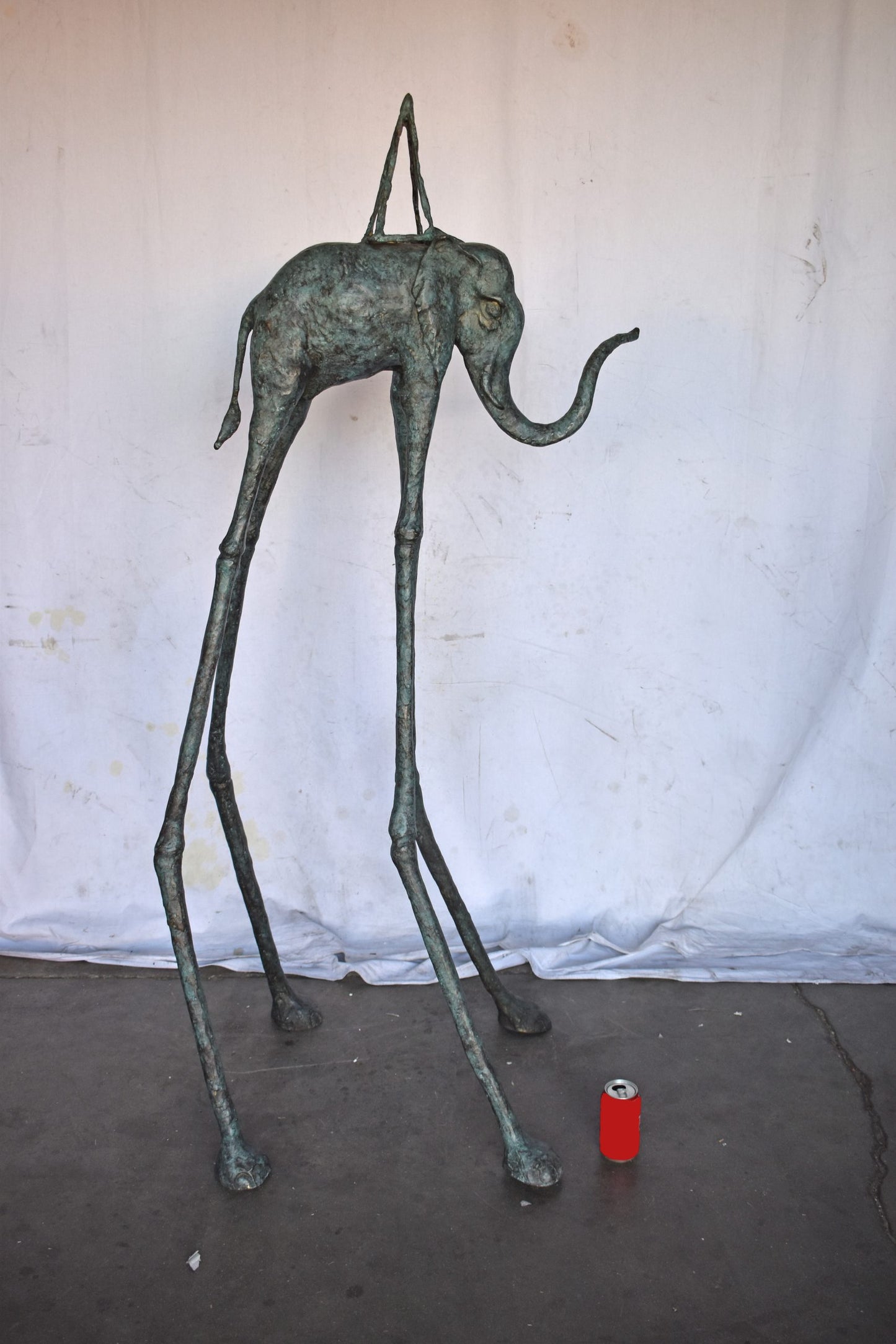 Modern Art Green Patina Tall Elephant Bronze Statue - Size: 26"L x 27"W x 67"H.