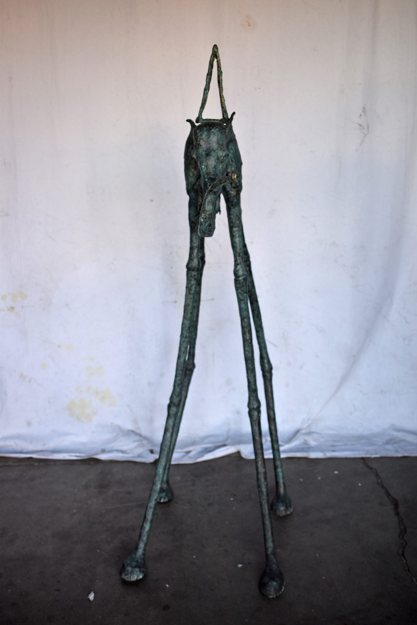Modern Art Green Patina Tall Elephant Bronze Statue - Size: 26"L x 27"W x 67"H.