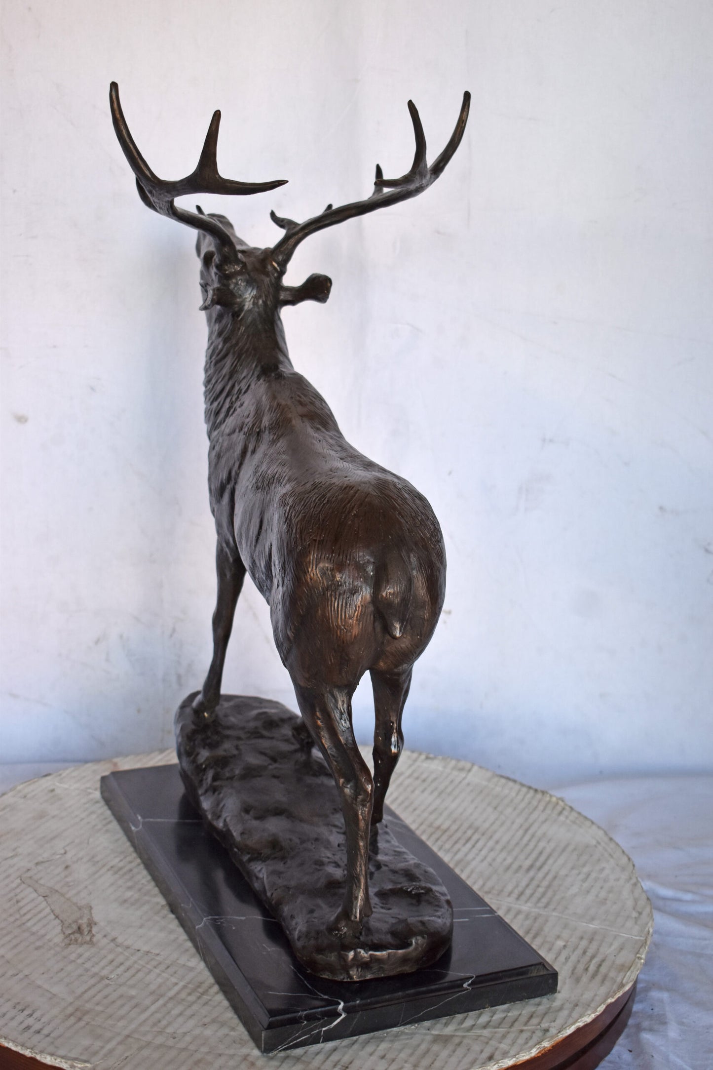 Elk Looking Up Bronze Statue - Size: 20"L x 12"W x 25"H.