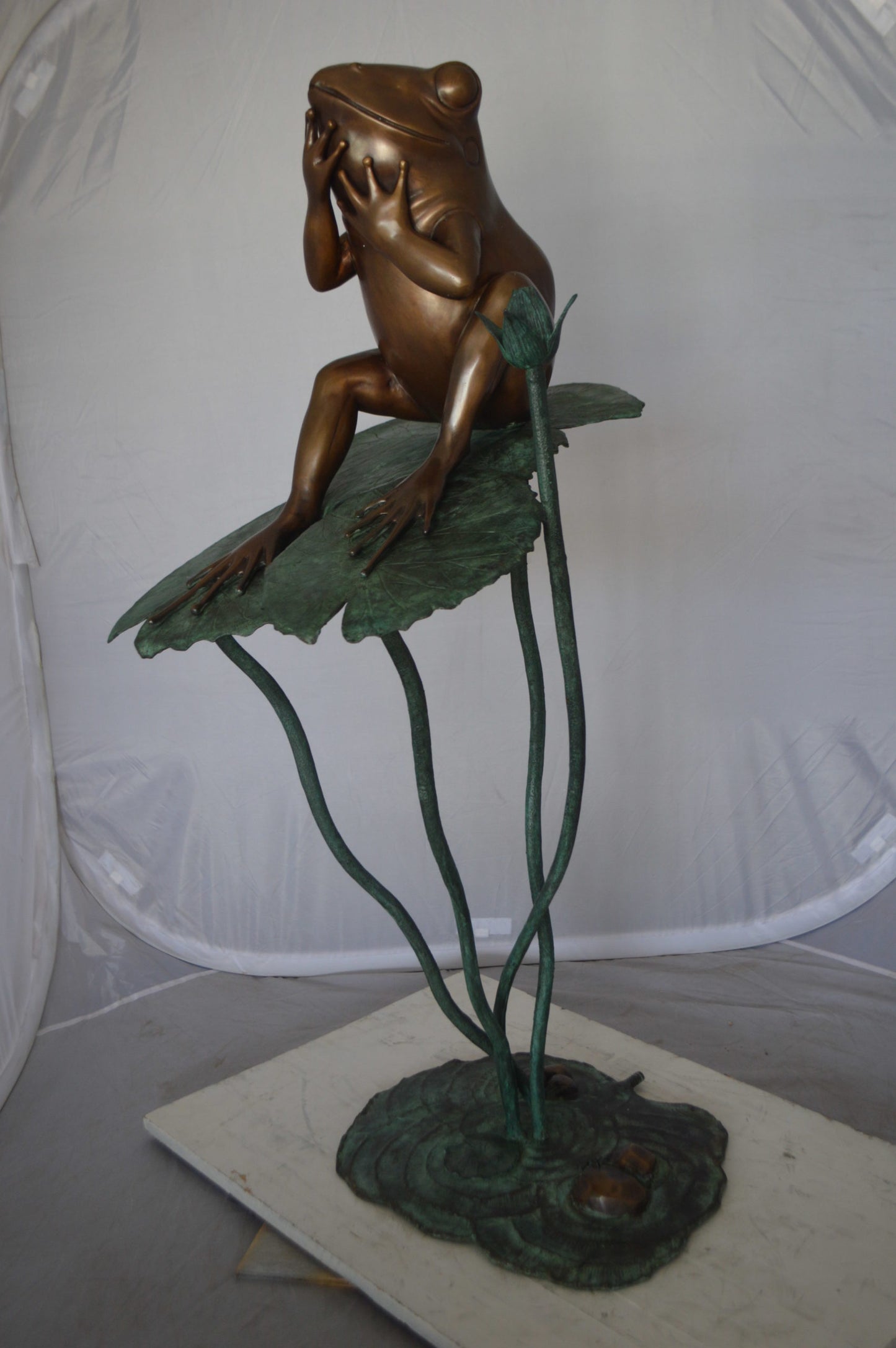 Frog on Lotus Bronze fountain Statue -  Size: 22"L x 20"W x 44"H.