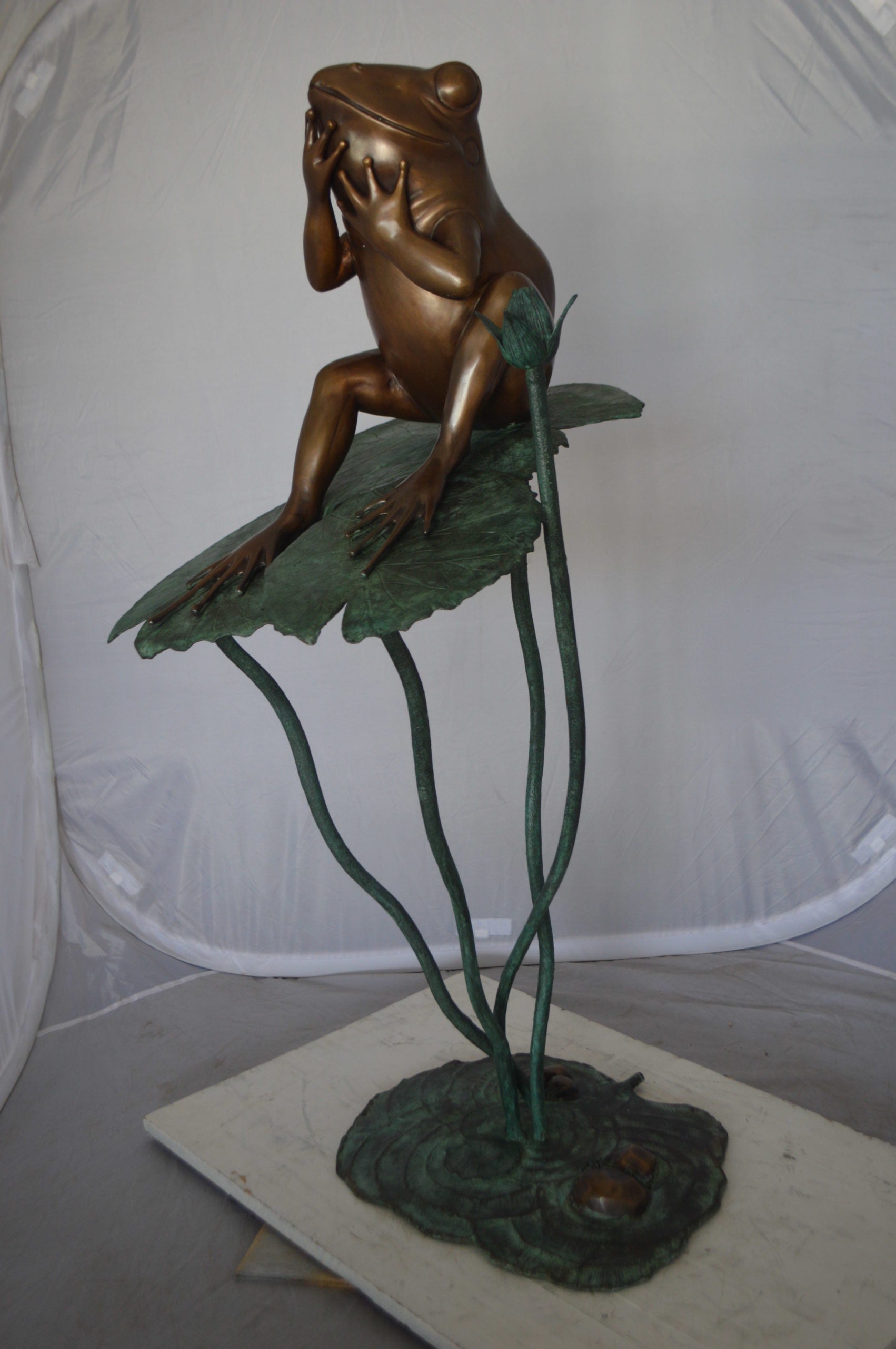 Frog on Lotus Bronze fountain Statue -  Size: 22"L x 20"W x 44"H.
