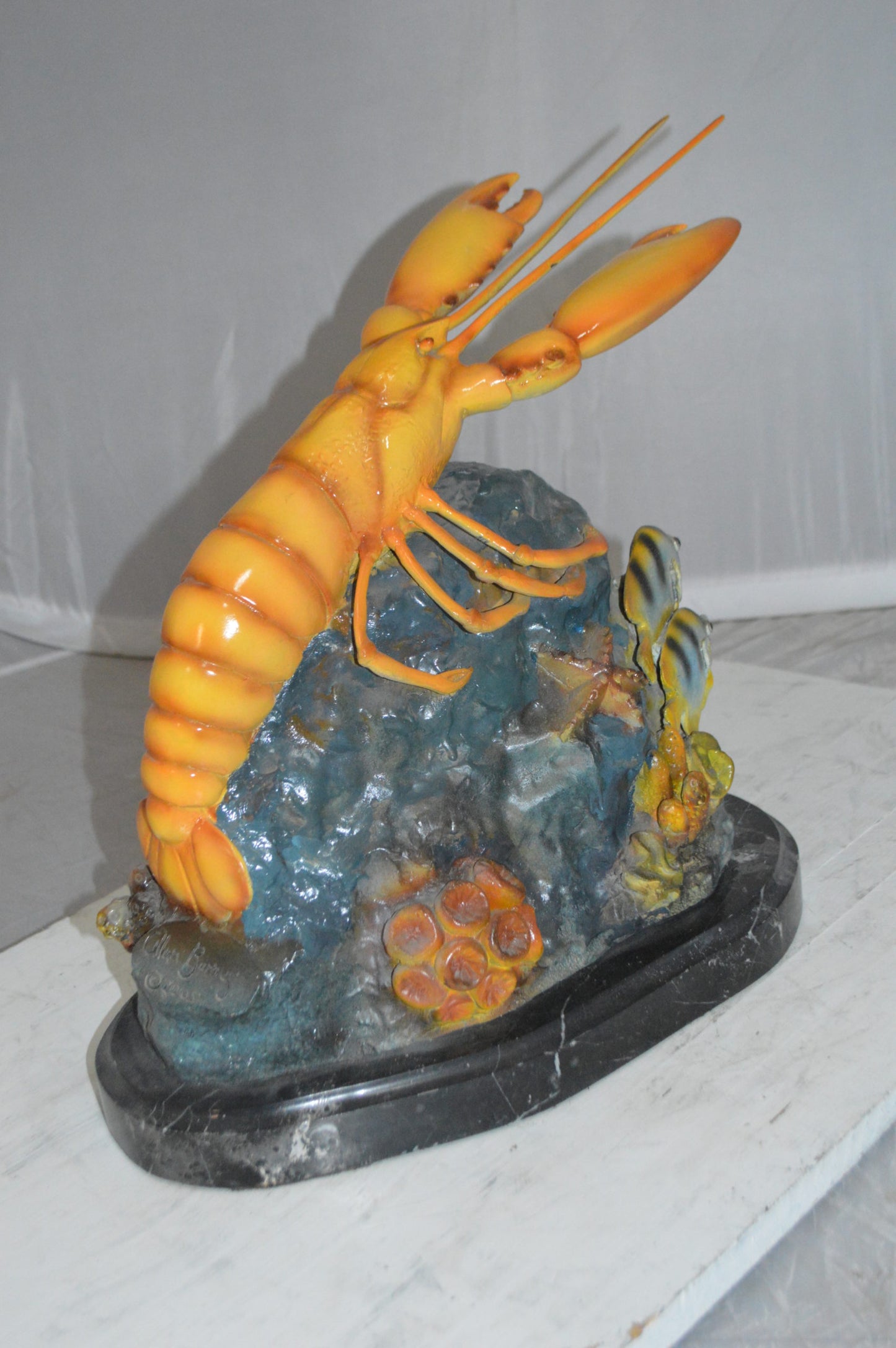 Lobster with Fish Bronze Statue - Size: 9"L x 18"W x 16"H.