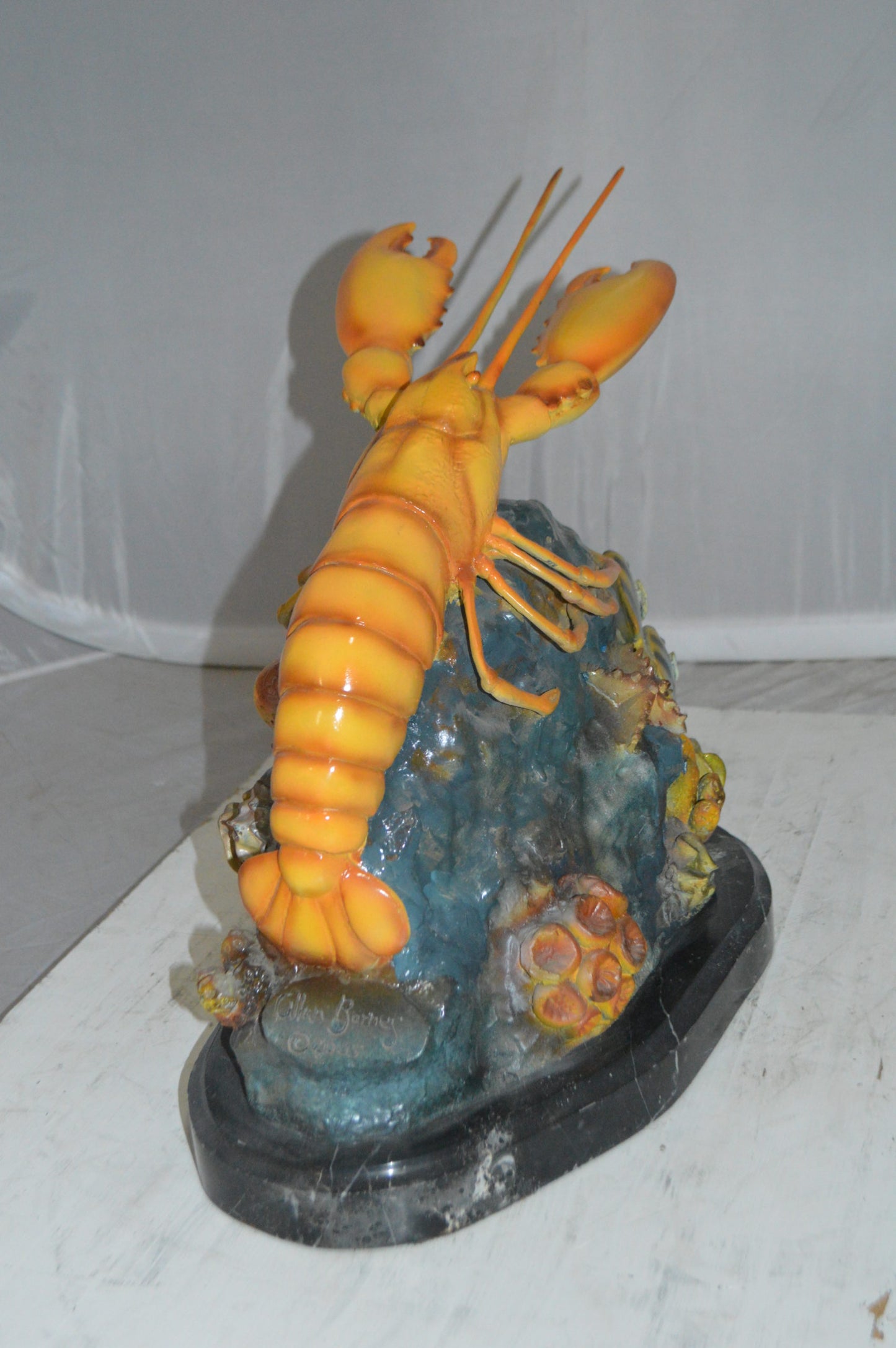 Lobster with Fish Bronze Statue - Size: 9"L x 18"W x 16"H.
