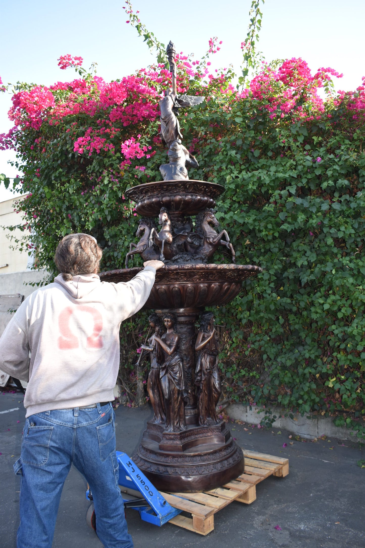 Eleven feet tall Bronze, Tiered Outdoor Fountain - Size: 51"L x 51"W x 138"H.