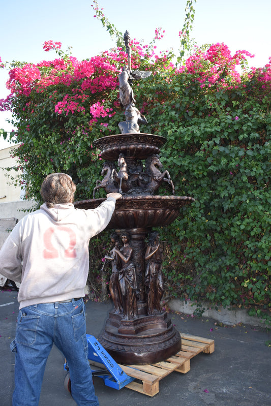 Eleven feet tall Bronze, Tiered Outdoor Fountain - Size: 51"L x 51"W x 138"H.
