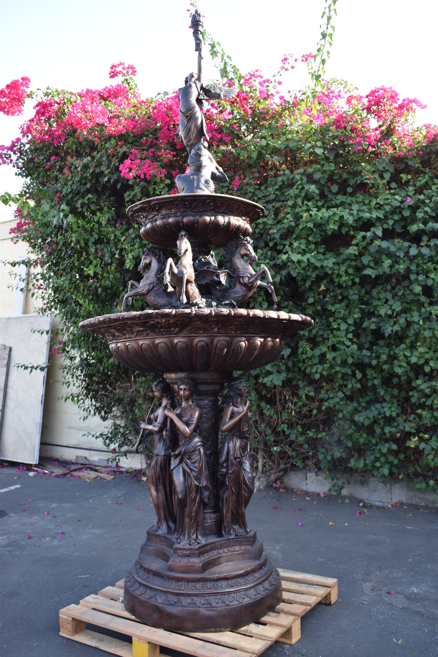 Eleven feet tall Bronze, Tiered Outdoor Fountain - Size: 51"L x 51"W x 138"H.