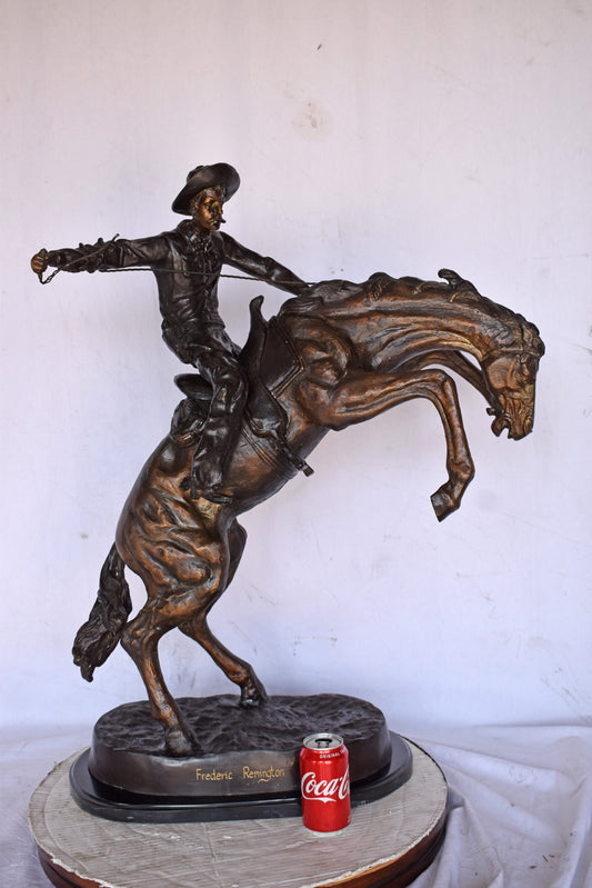 Nifao Bronze Bronco Buster Remington-Inspired Statue - Museum Quality Western Sculpture, Size: 31"L x 17"W x 36"H