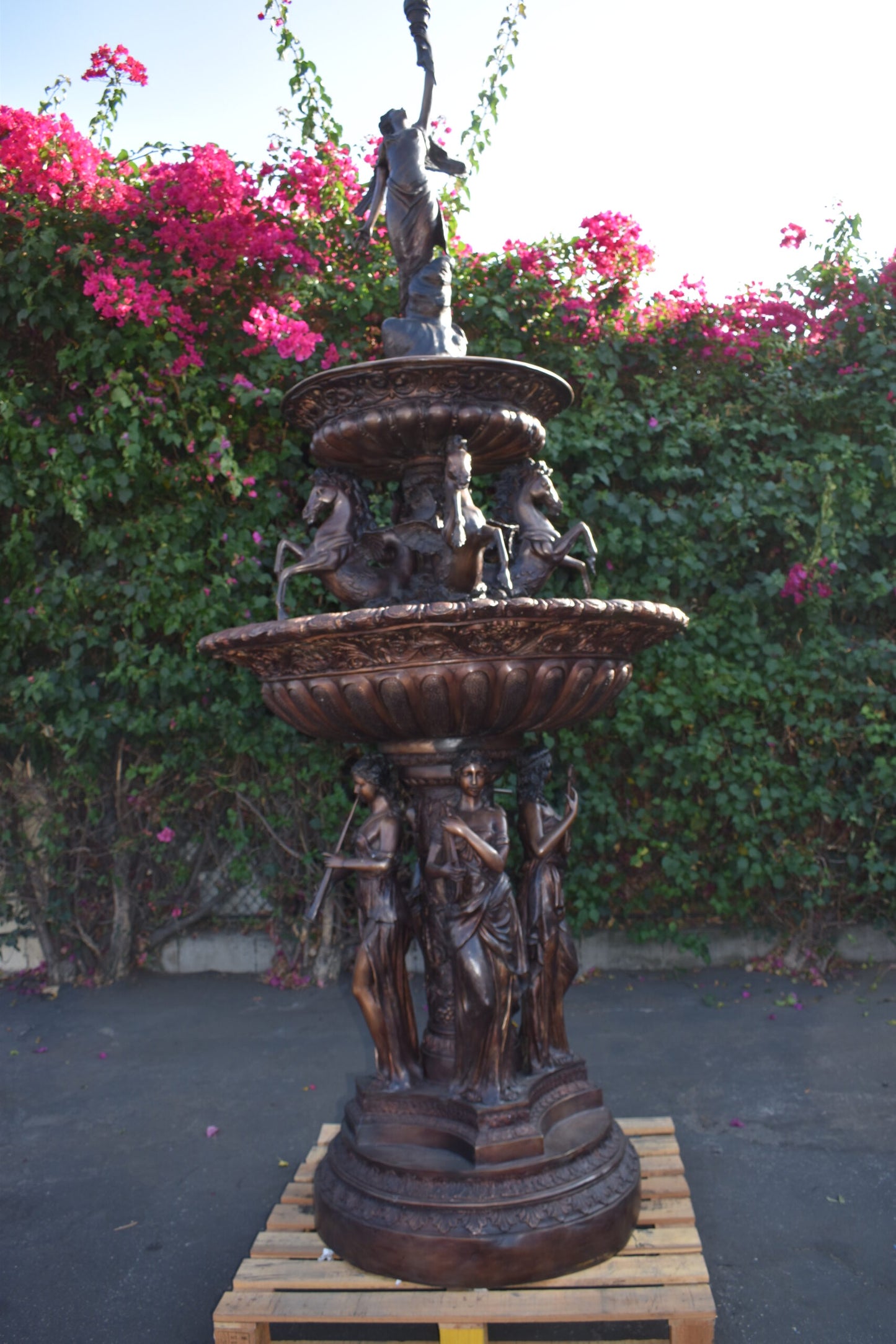 Eleven feet tall Bronze, Tiered Outdoor Fountain - Size: 51"L x 51"W x 138"H.