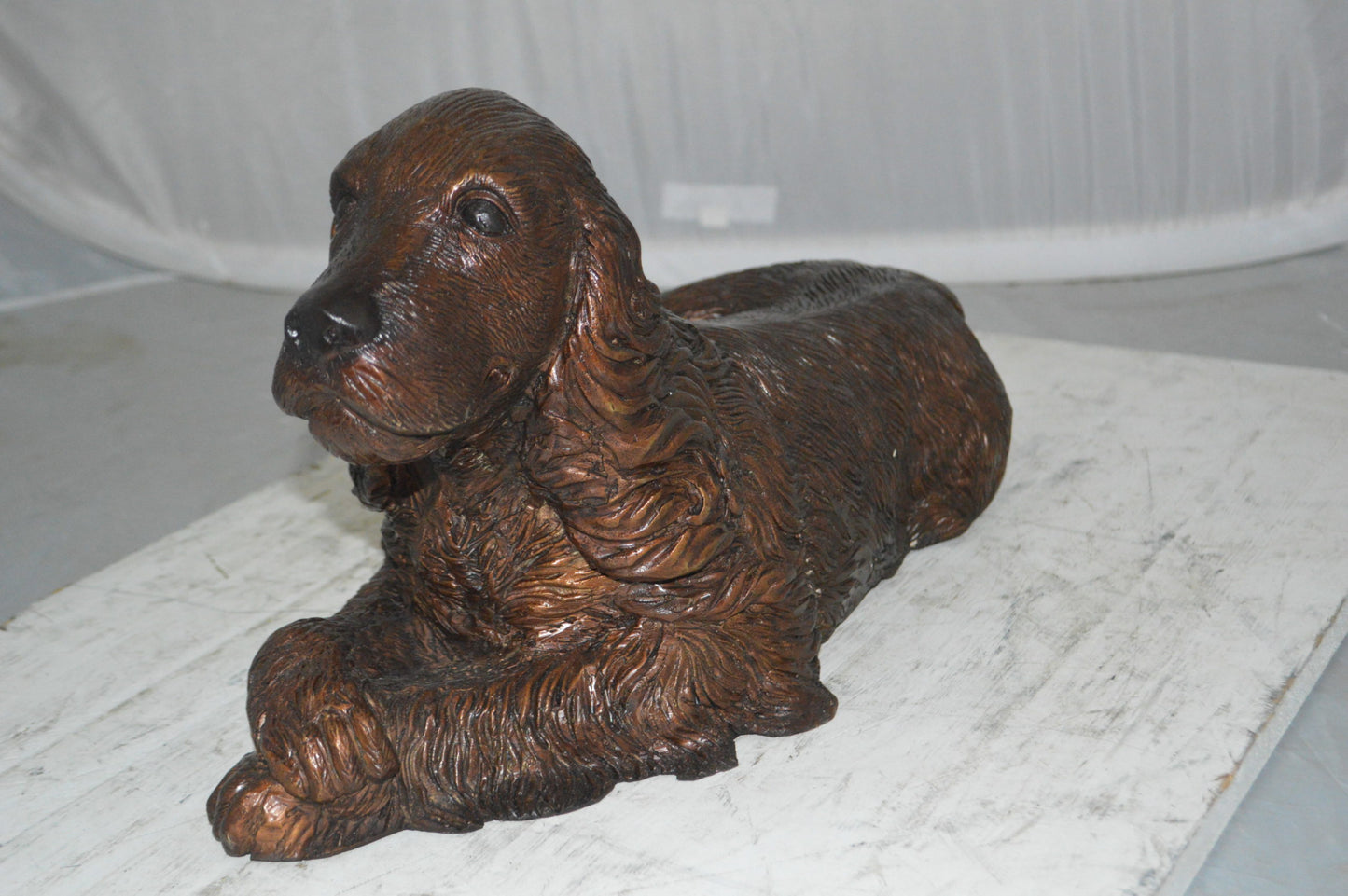 Cocker Spaniel dog Crouching Bronze Statue - Size: 20"L x 10"W x 10"H.