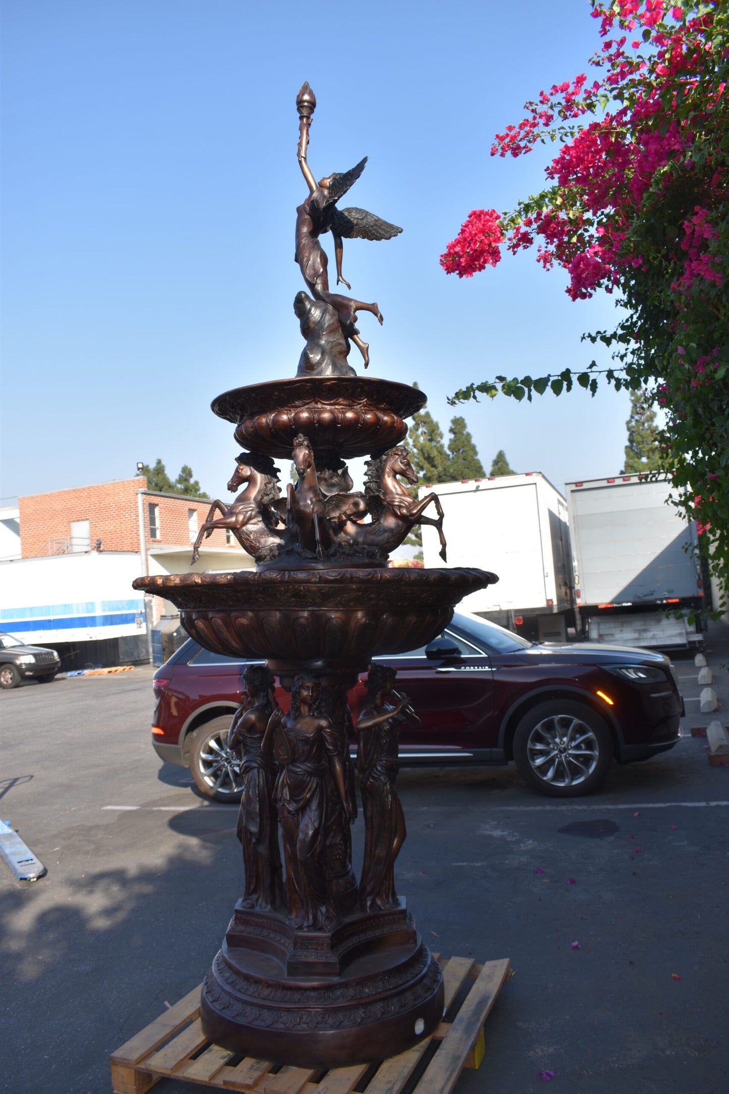 Eleven feet tall Bronze, Tiered Outdoor Fountain - Size: 51"L x 51"W x 138"H.