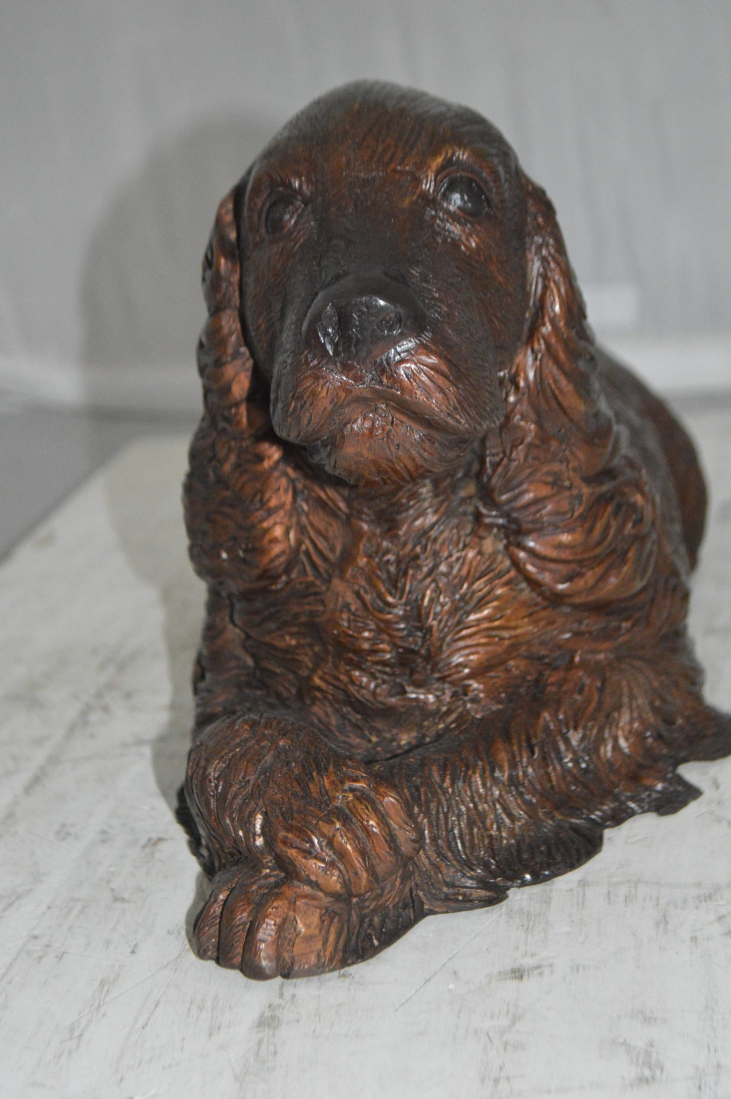 Cocker Spaniel dog Crouching Bronze Statue - Size: 20"L x 10"W x 10"H.