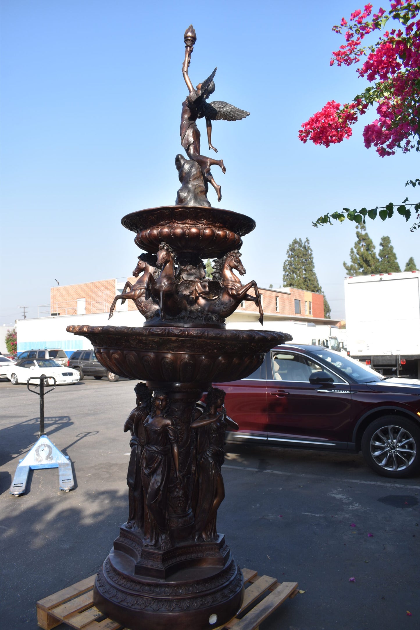 Eleven feet tall Bronze, Tiered Outdoor Fountain - Size: 51"L x 51"W x 138"H.