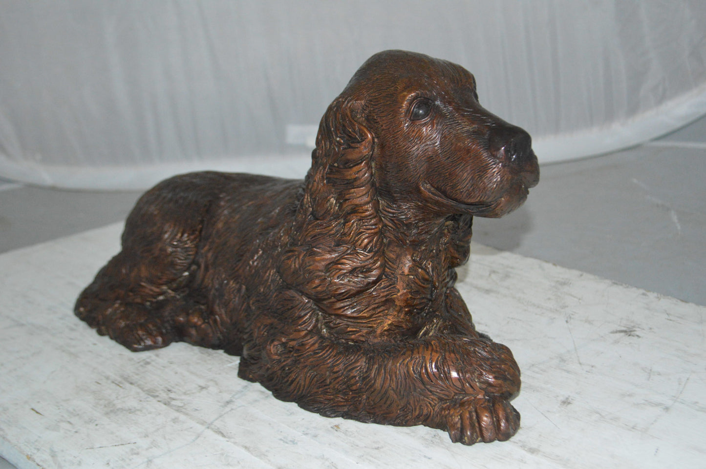 Cocker Spaniel dog Crouching Bronze Statue - Size: 20"L x 10"W x 10"H.