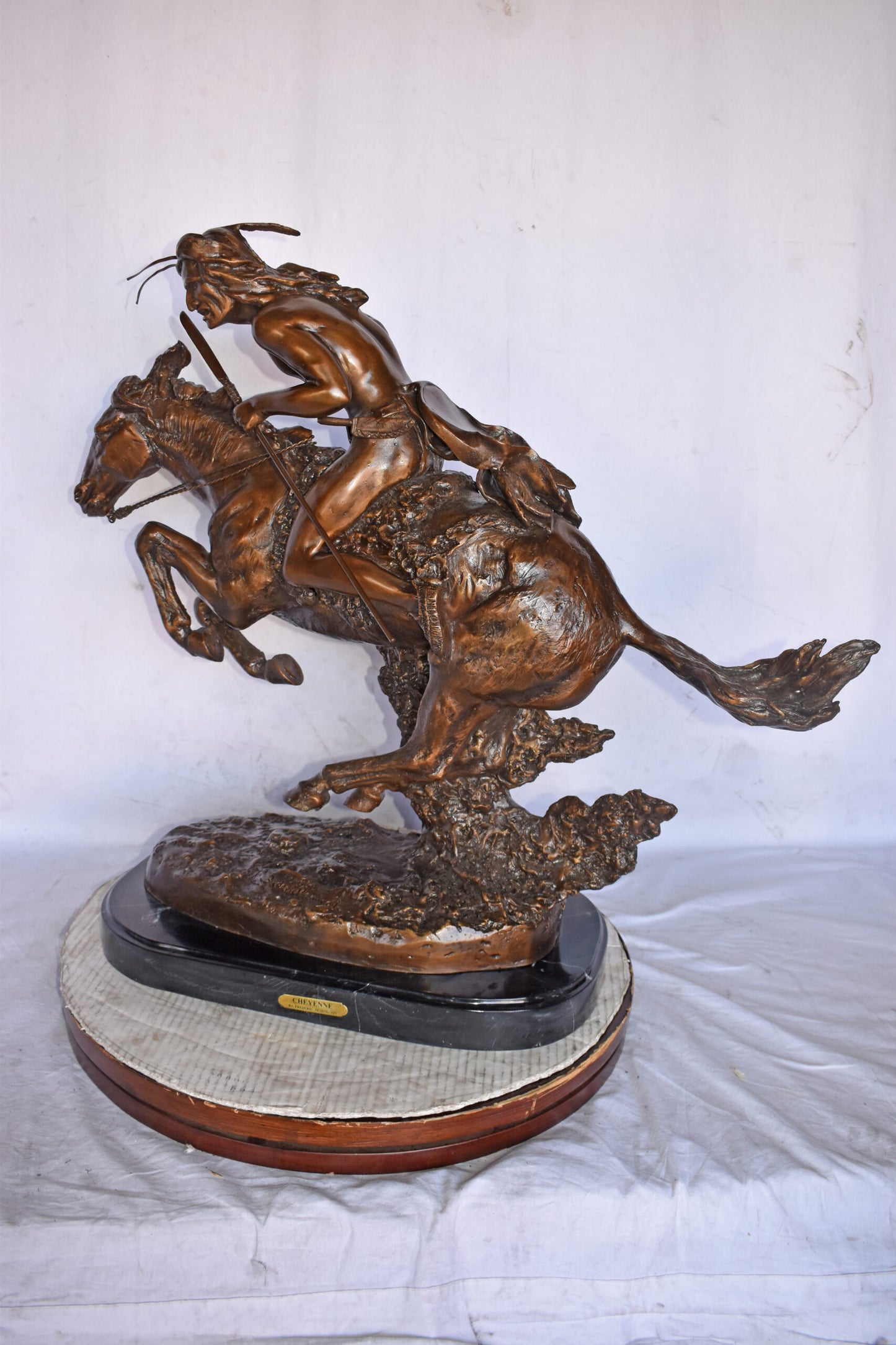 Cheyenne by Remington Bronze Statue Replica - Size: 33"L x 11"W x 29"H.