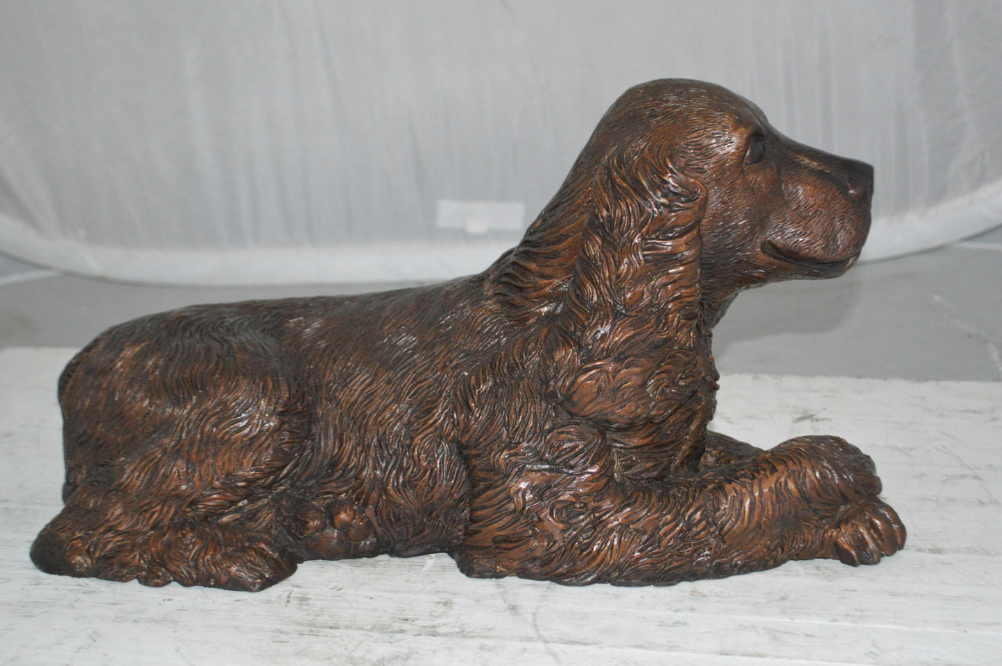 Cocker Spaniel dog Crouching Bronze Statue - Size: 20"L x 10"W x 10"H.