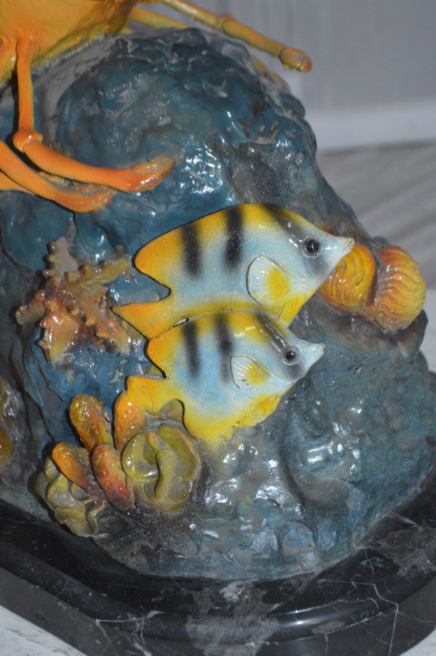 Lobster with Fish Bronze Statue - Size: 9"L x 18"W x 16"H.