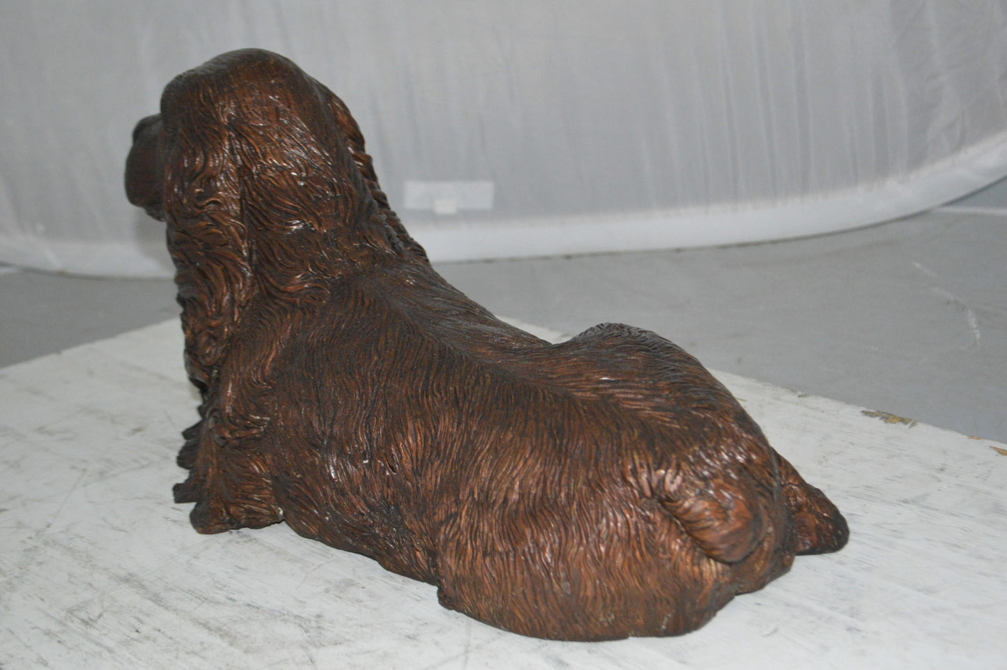 Cocker Spaniel dog Crouching Bronze Statue - Size: 20"L x 10"W x 10"H.
