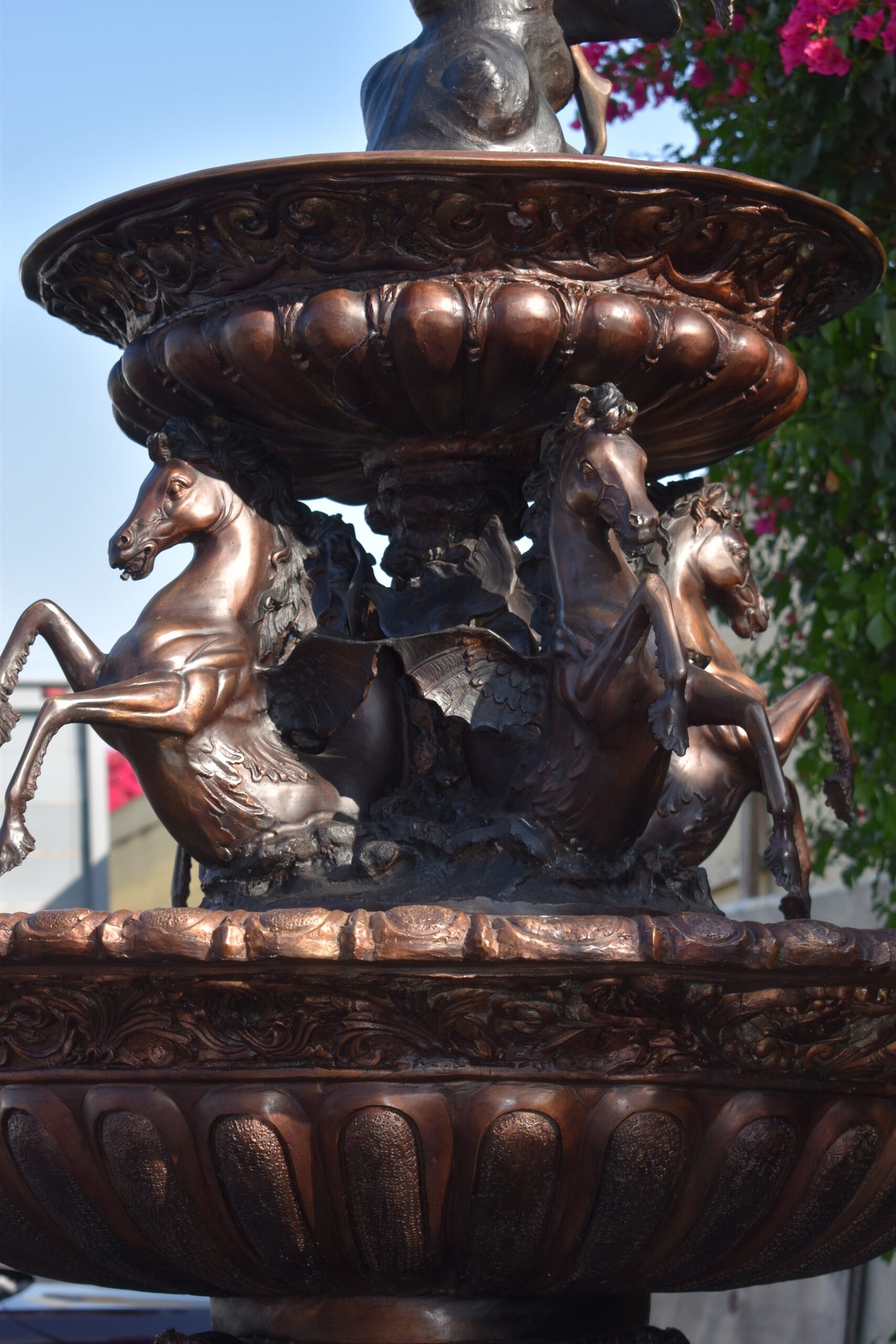 Eleven feet tall Bronze, Tiered Outdoor Fountain - Size: 51"L x 51"W x 138"H.