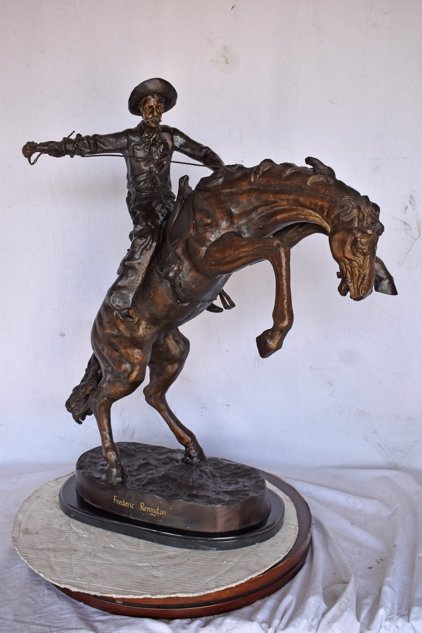 Nifao Bronze Bronco Buster Remington-Inspired Statue - Museum Quality Western Sculpture, Size: 31"L x 17"W x 36"H