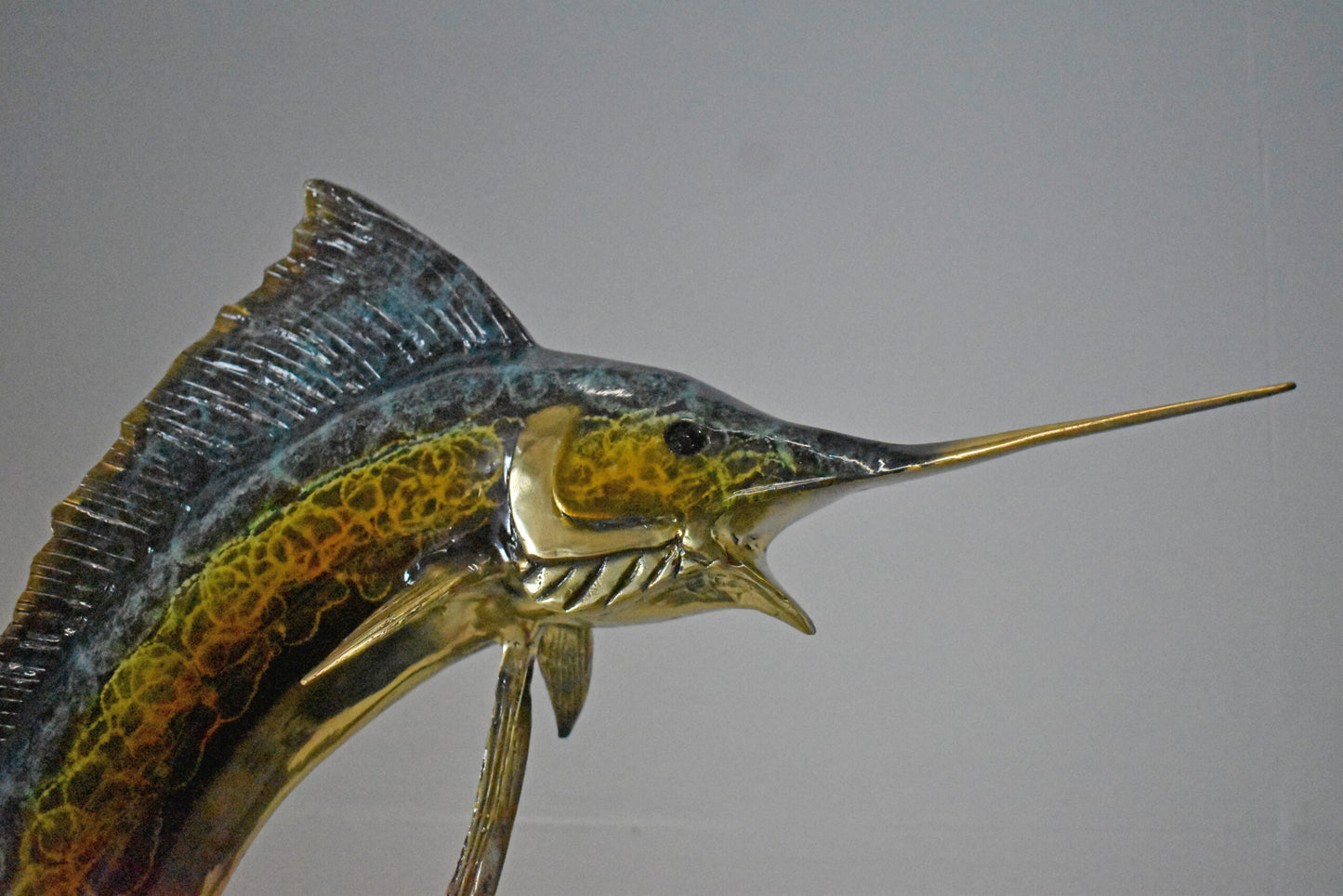 Swordfish with Two Small fish Bronze Statue on Marble - Size: 21"L x 13"W x 28"H