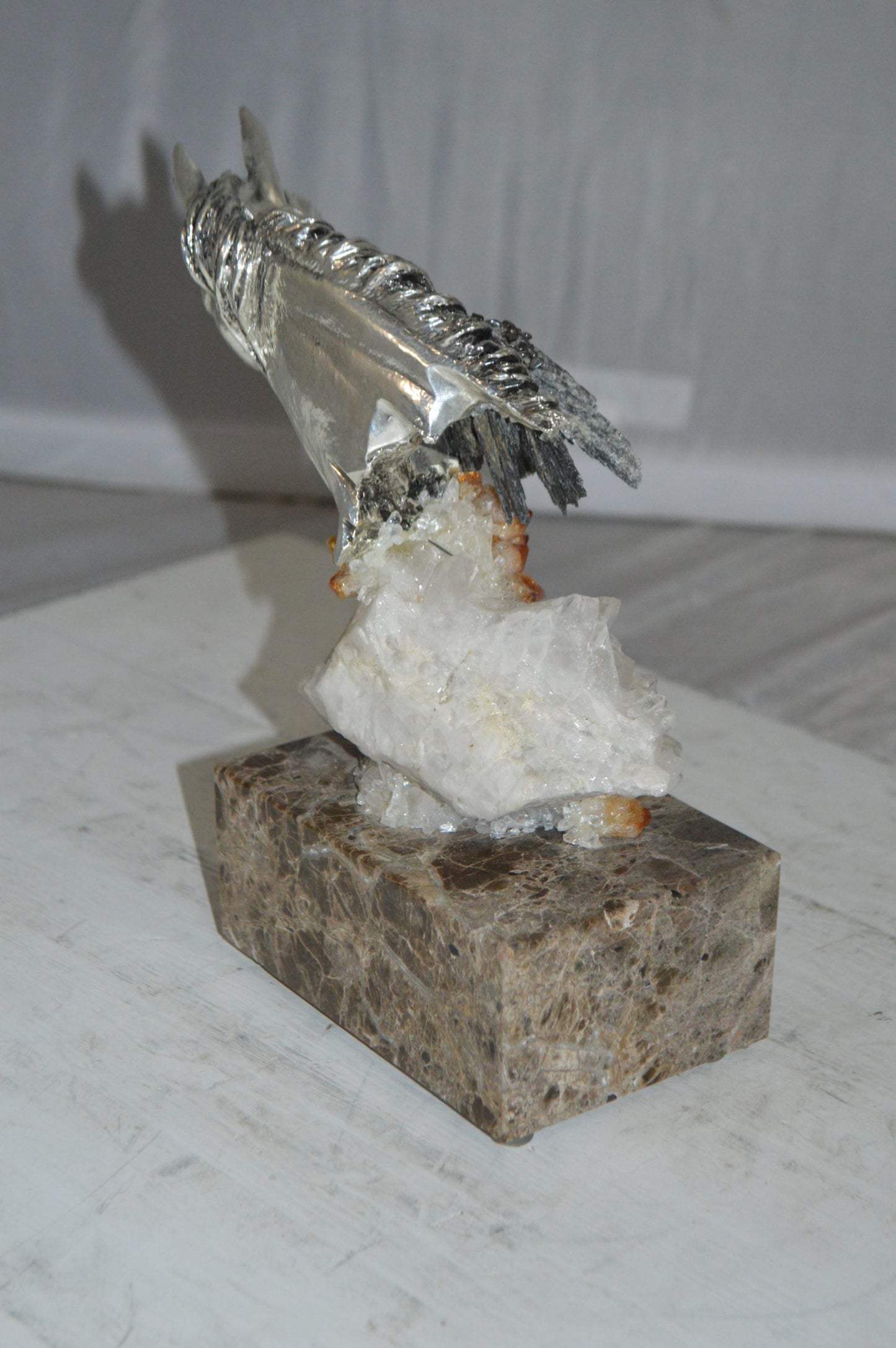 Horse on Crystal Stone mounted on Marble by Vidal - Size: 4"L x 9"W x 10"H.