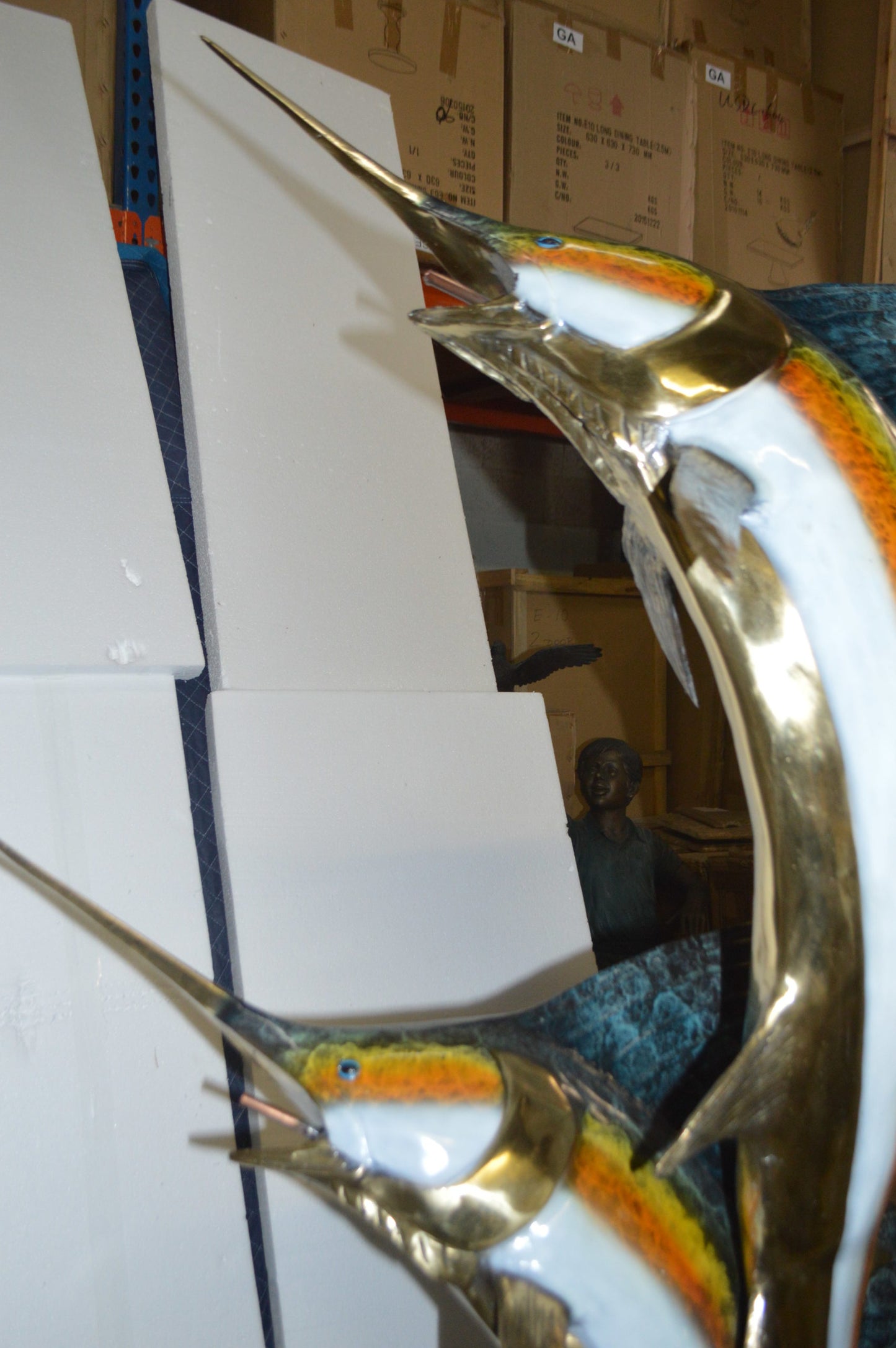 Two - large Sailfish fish Bronze Statue - Size: 30"L x 43"W x 79"H.