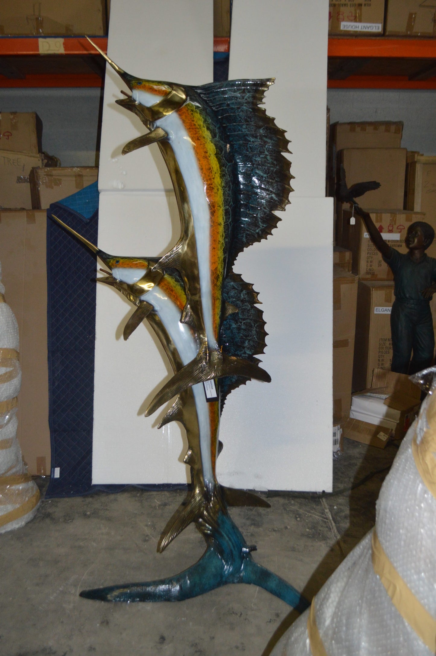 Two - large Sailfish fish Bronze Statue - Size: 30"L x 43"W x 79"H.
