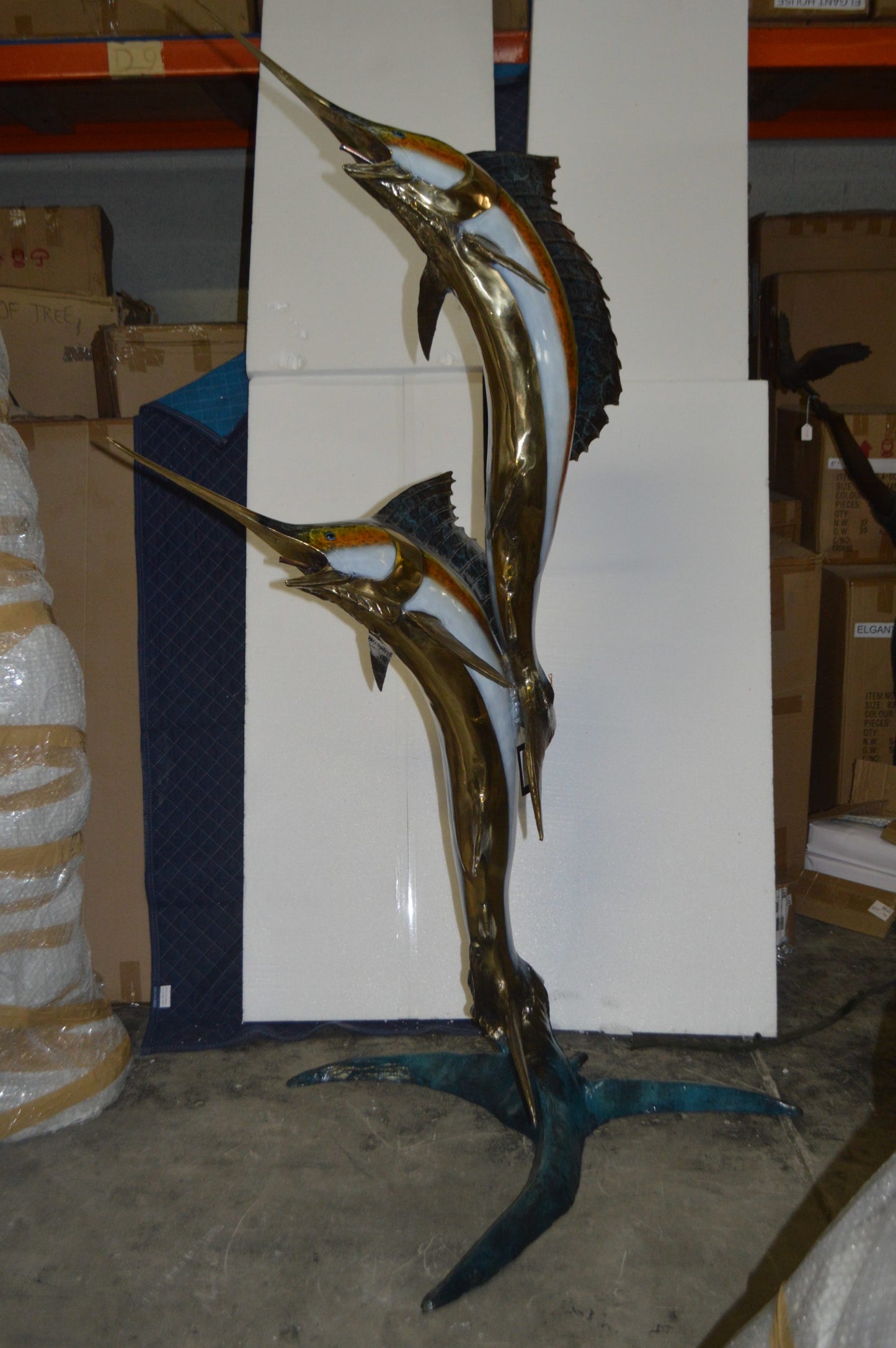 Two - large Sailfish fish Bronze Statue - Size: 30"L x 43"W x 79"H.