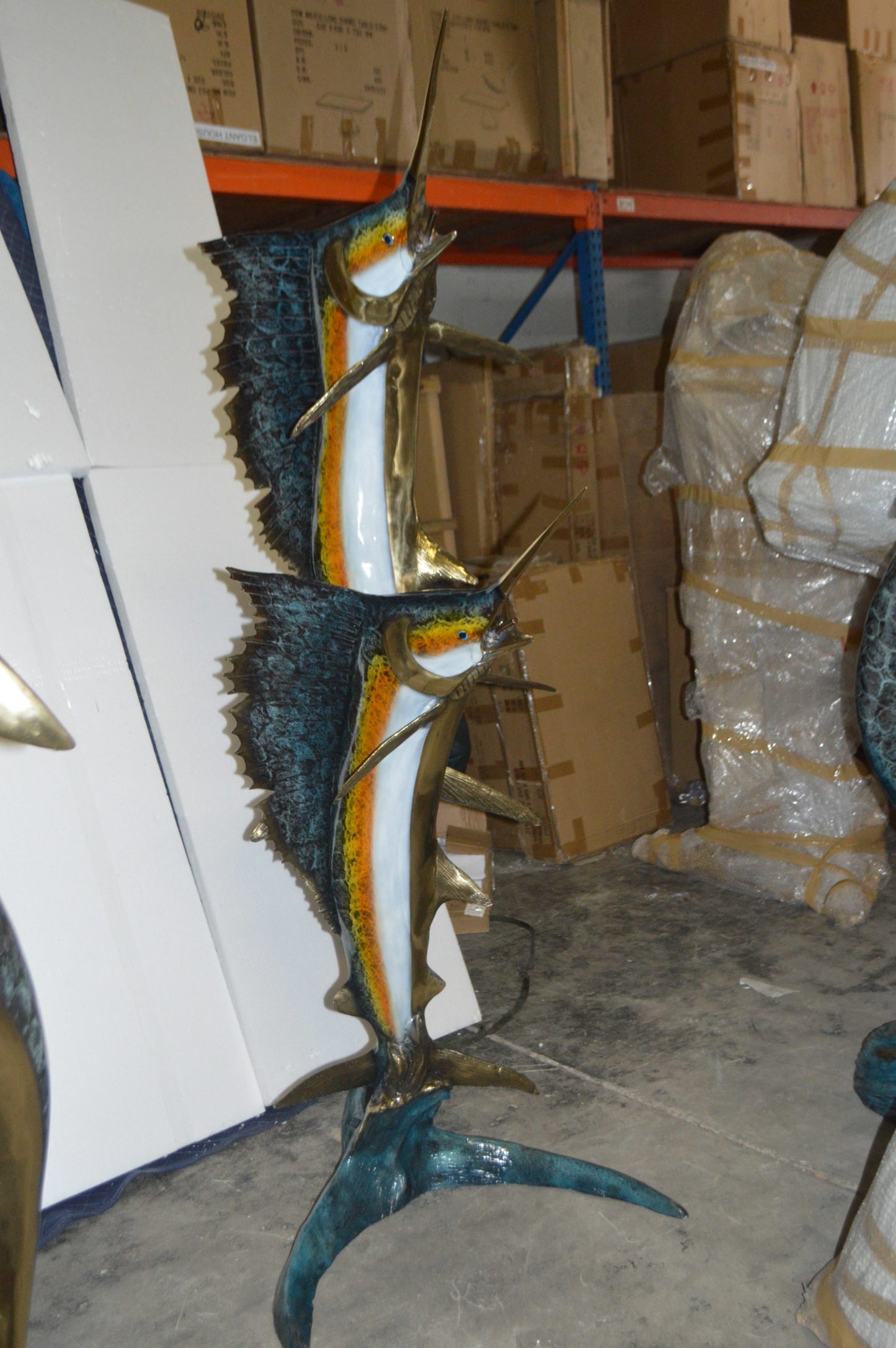 Two - large Sailfish fish Bronze Statue - Size: 30"L x 43"W x 79"H.