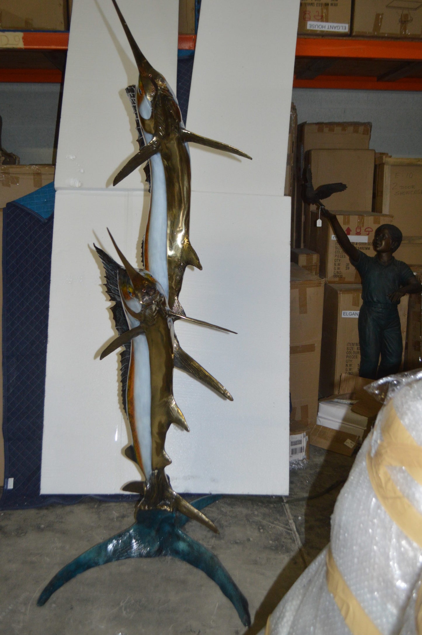 Two - large Sailfish fish Bronze Statue - Size: 30"L x 43"W x 79"H.