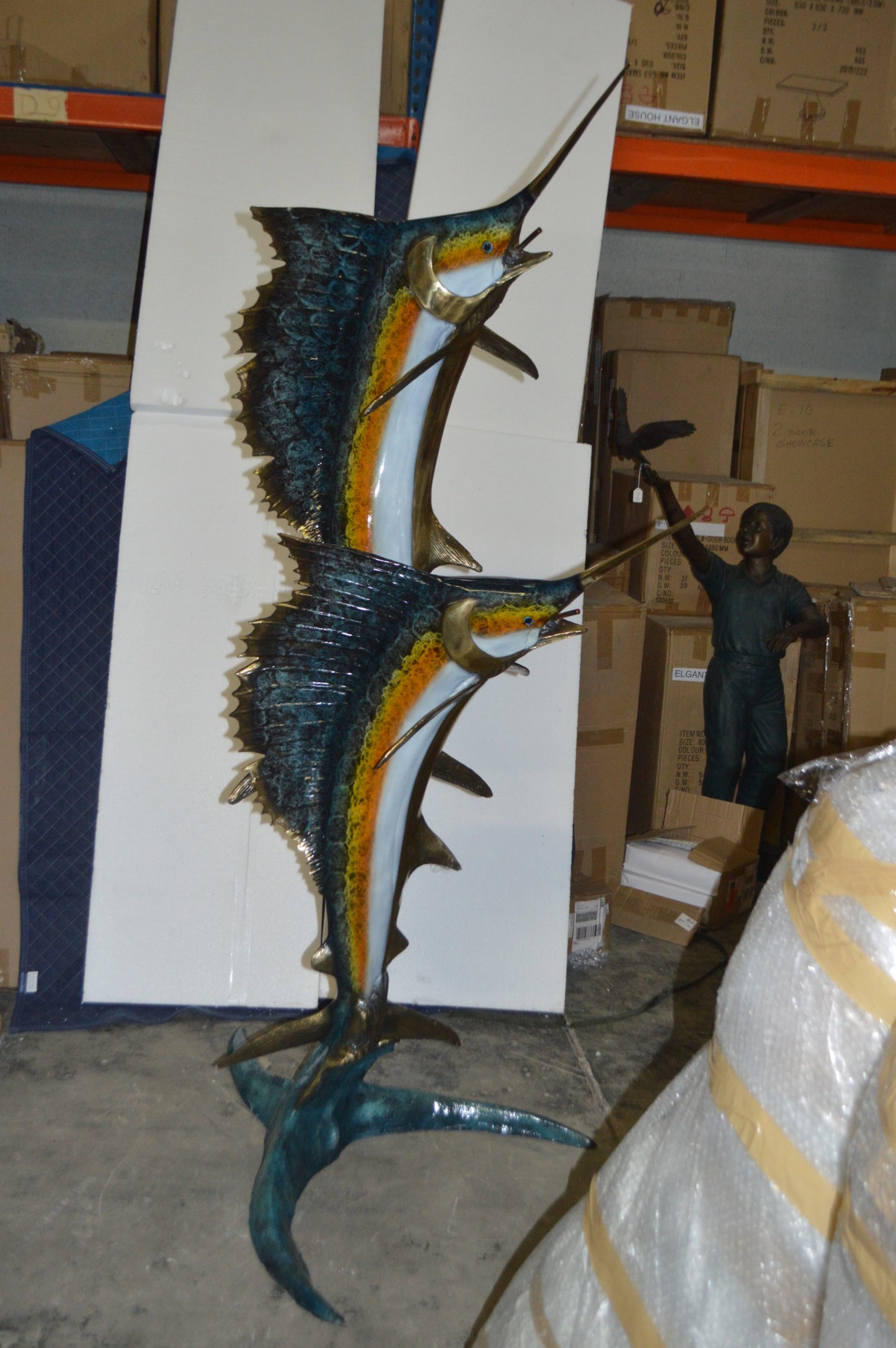 Two - large Sailfish fish Bronze Statue - Size: 30"L x 43"W x 79"H.