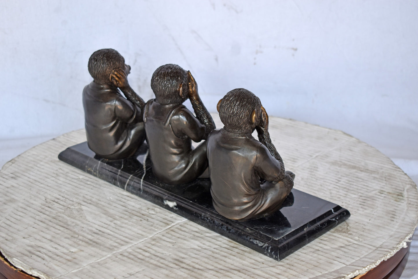 Three Monkeys Bronze Statue Say, Hear, See No Evil - Size: 17"L x 5"W x 7"H.