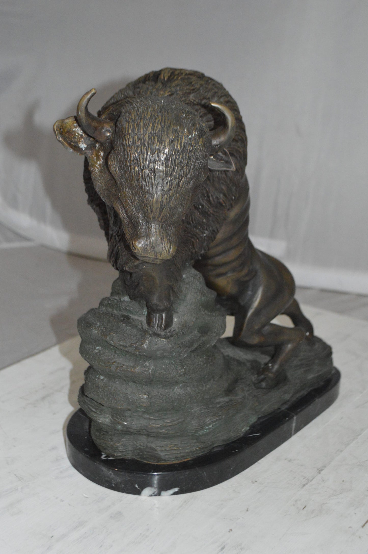 Bison Bronze Statue - Size: 7"L x 14"W x 15"H.