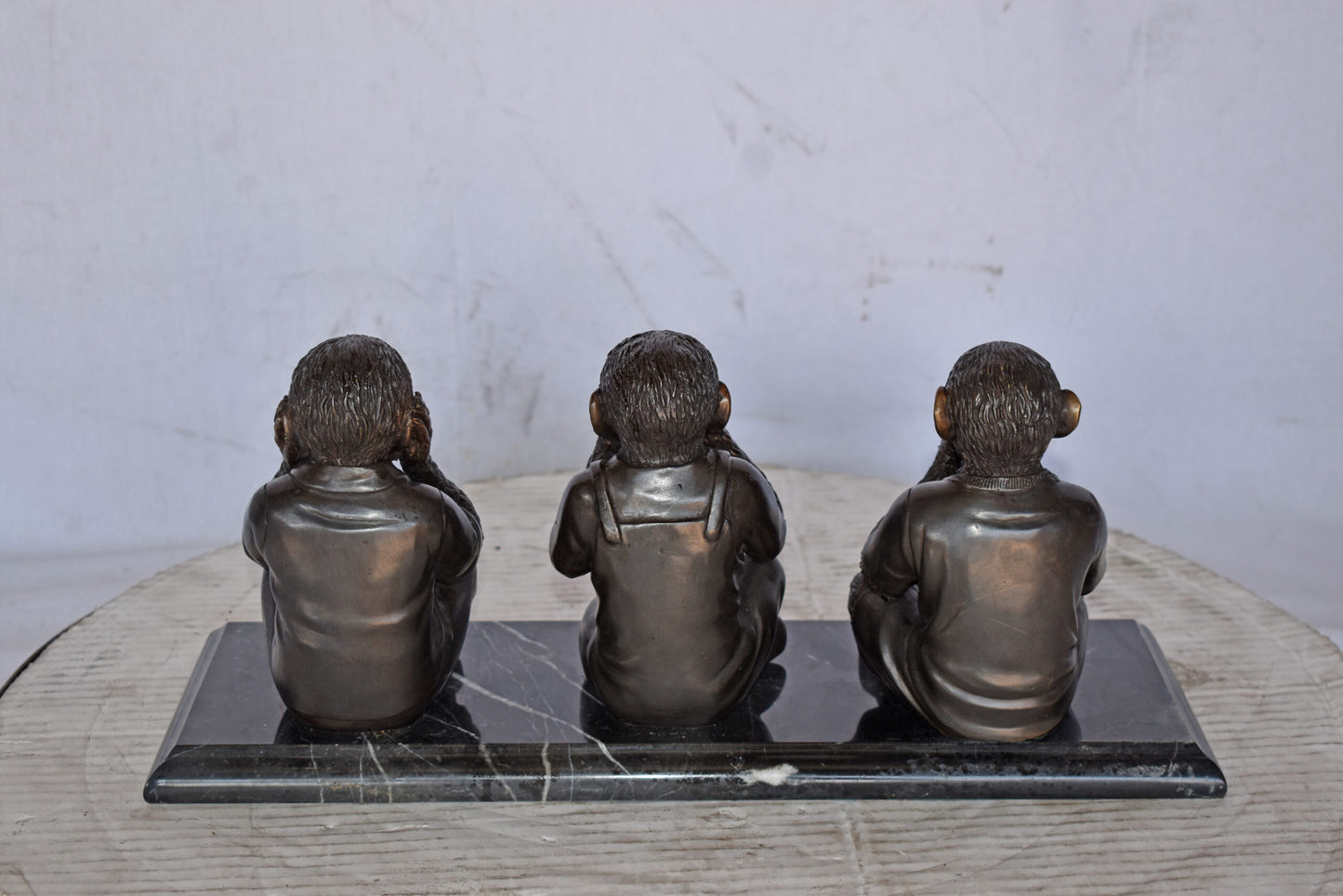 Three Monkeys Bronze Statue Say, Hear, See No Evil - Size: 17"L x 5"W x 7"H.