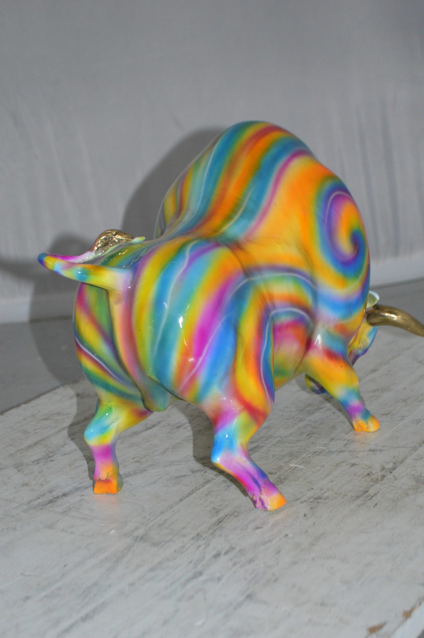Fat Modern Bull Bronze Statue - Size: 16"L x 7"W x 12"H.