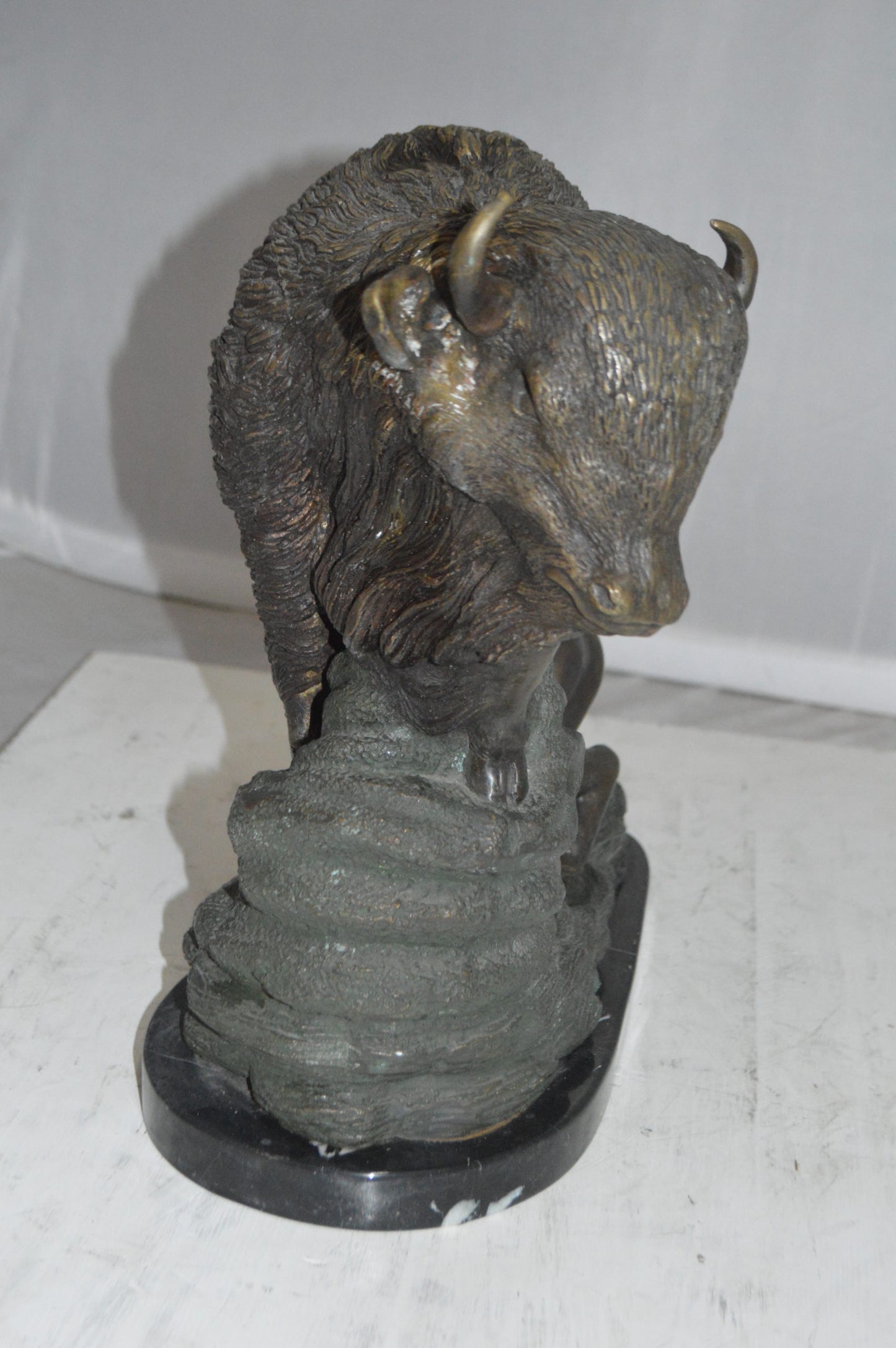 Bison Bronze Statue - Size: 7"L x 14"W x 15"H.