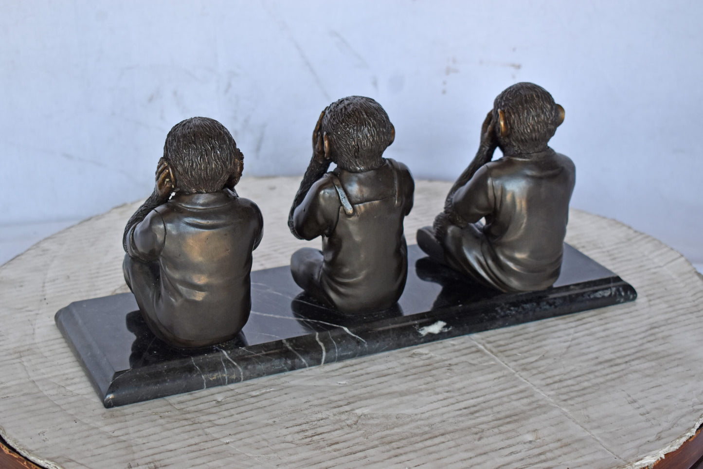 Three Monkeys Bronze Statue Say, Hear, See No Evil - Size: 17"L x 5"W x 7"H.