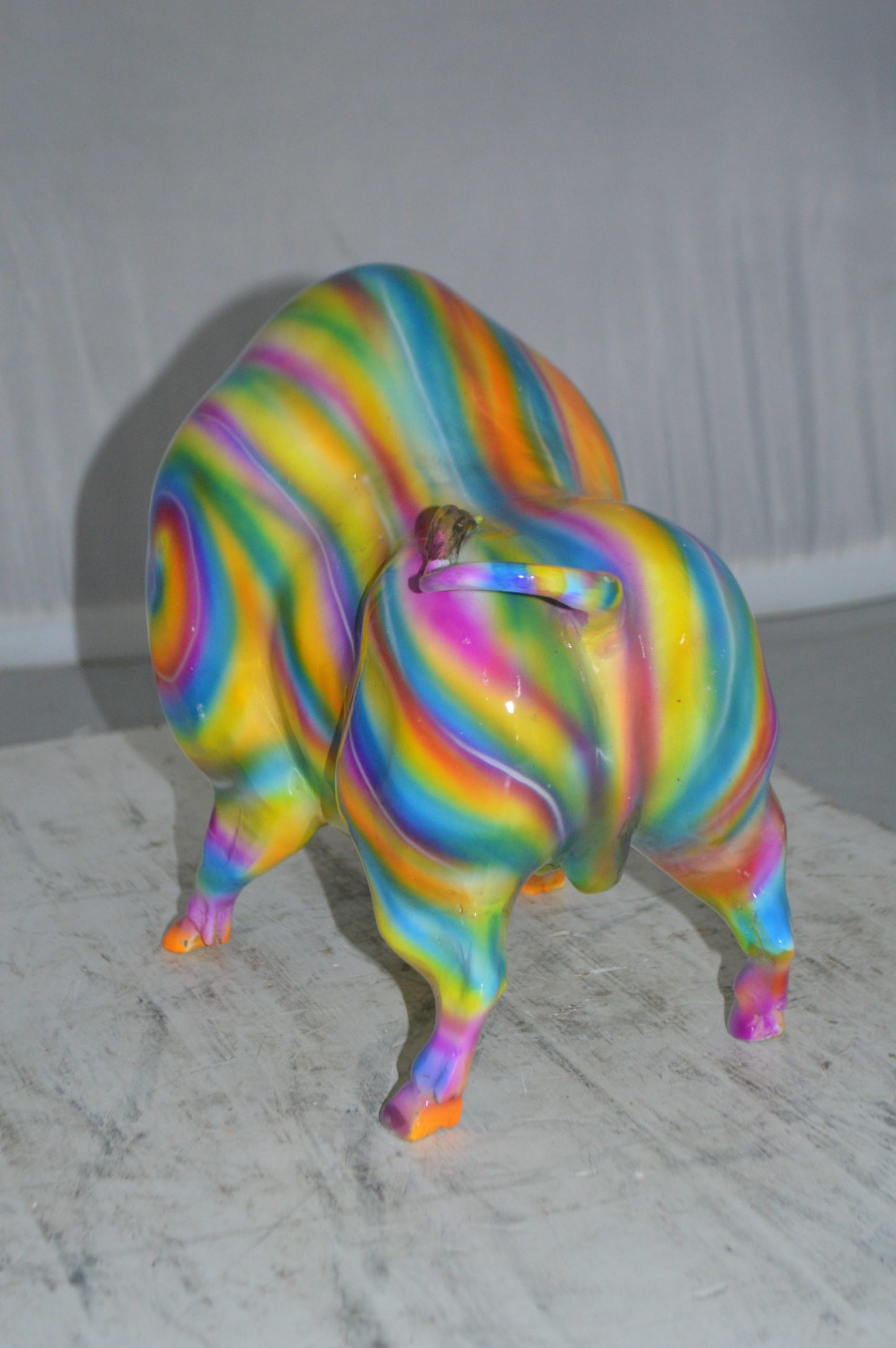 Fat Modern Bull Bronze Statue - Size: 16"L x 7"W x 12"H.