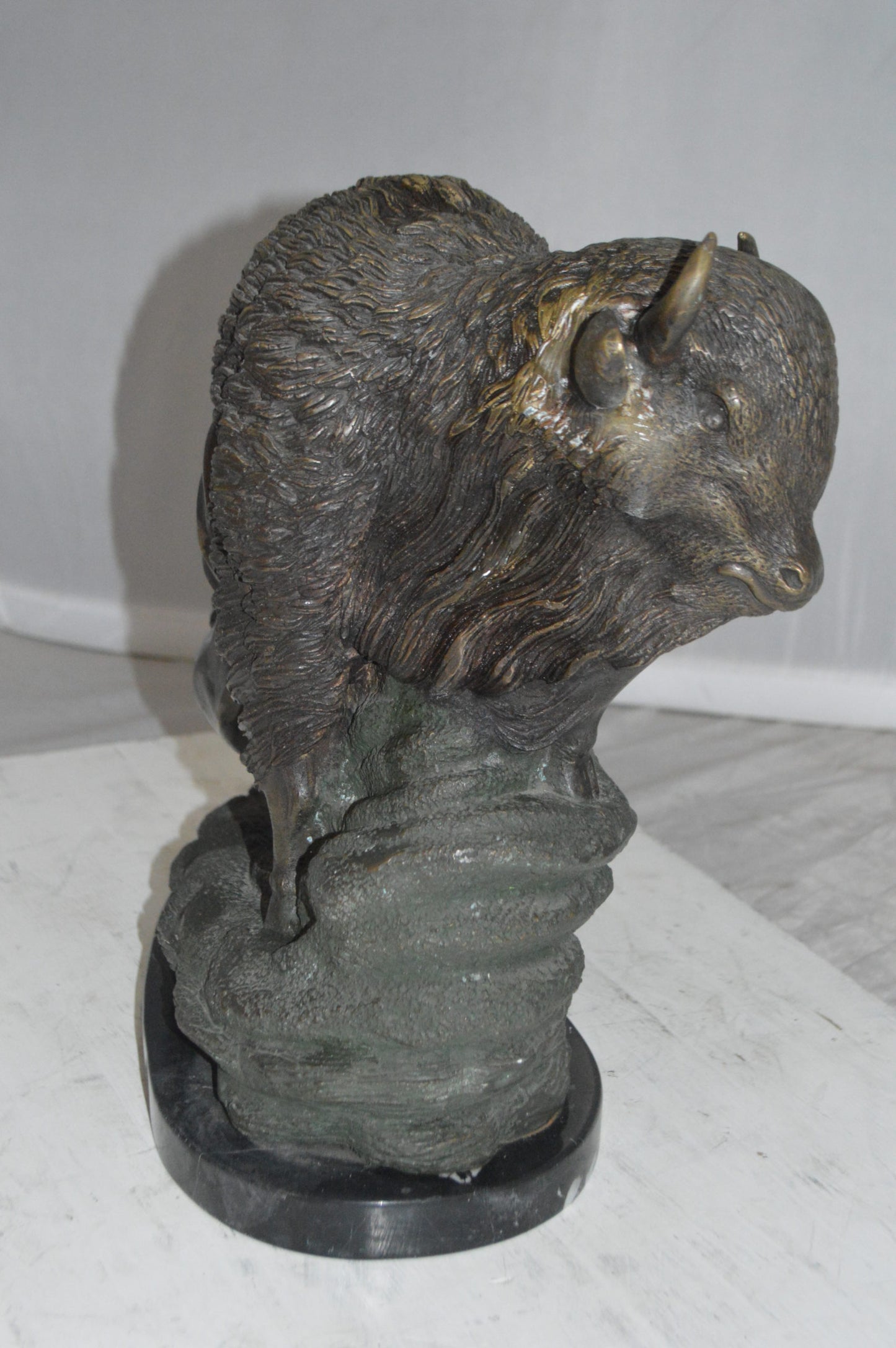 Bison Bronze Statue - Size: 7"L x 14"W x 15"H.