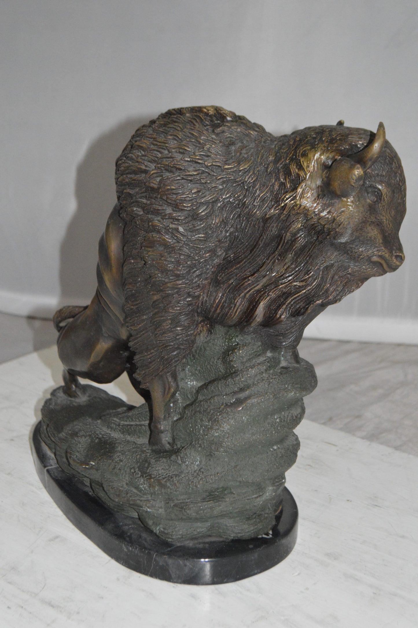Bison Bronze Statue - Size: 7"L x 14"W x 15"H.