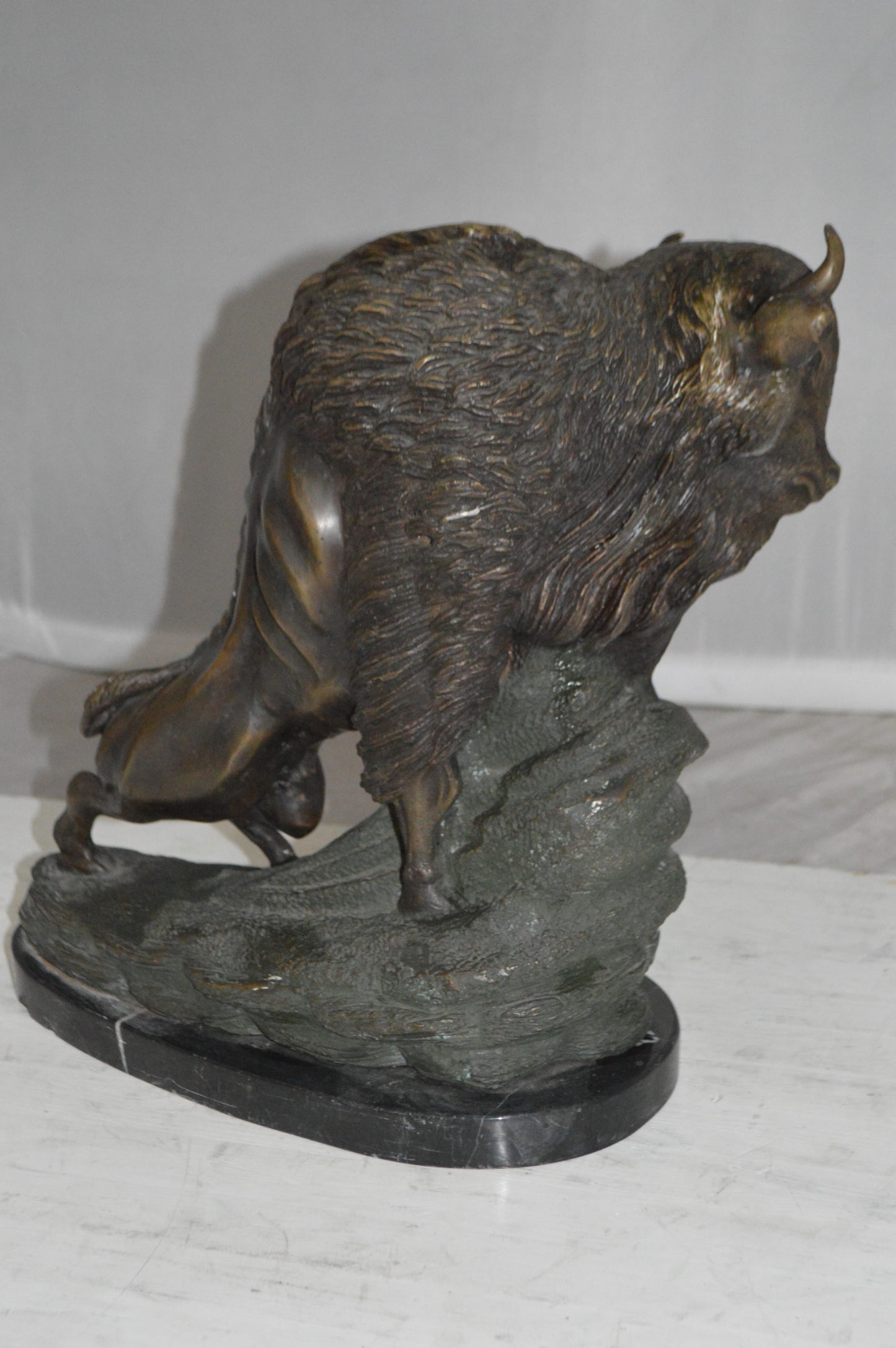 Bison Bronze Statue - Size: 7"L x 14"W x 15"H.