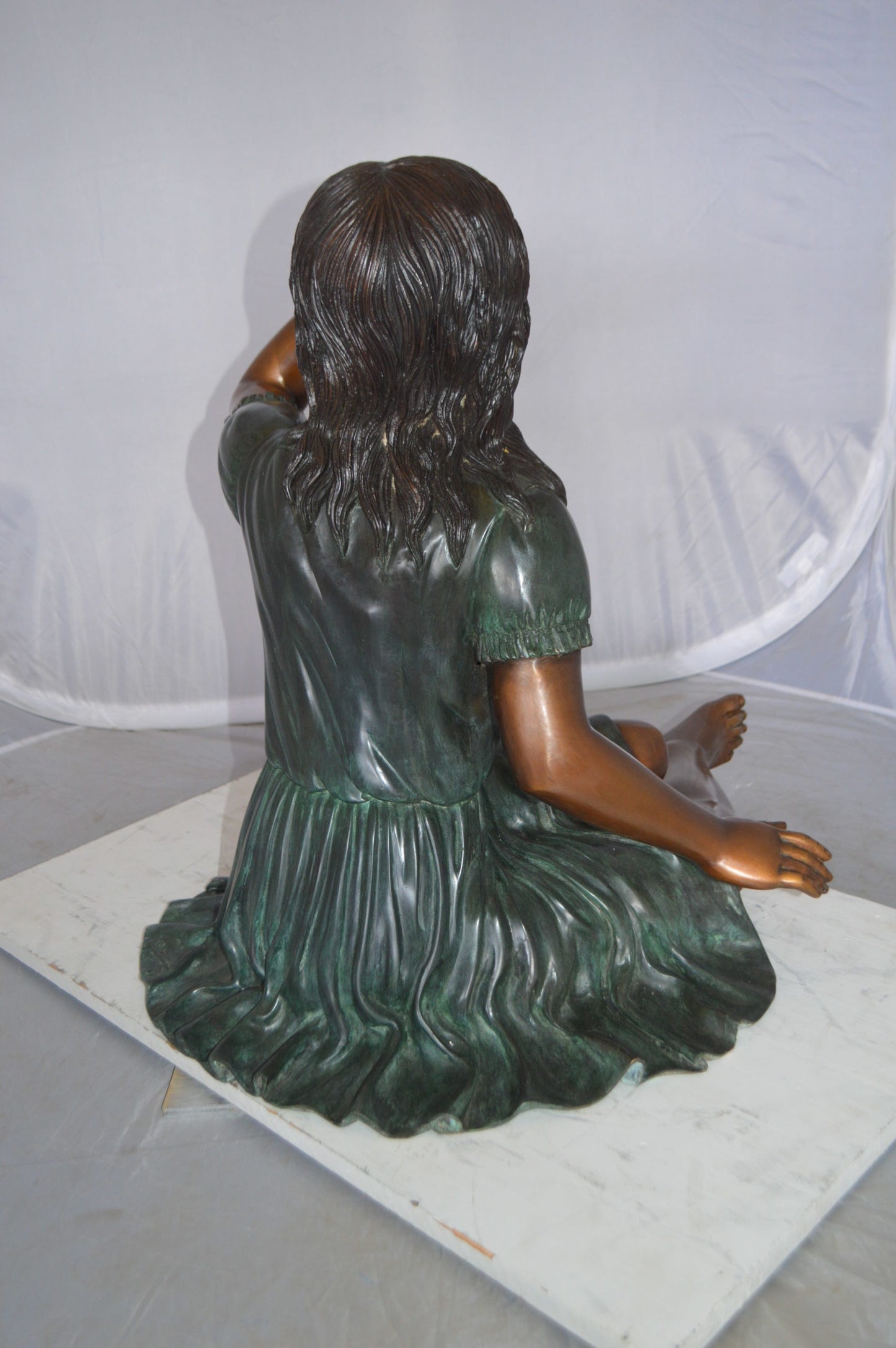 Girl with a Sparrow Bronze Statue - Size: 24"L x 30"W x 25"H.